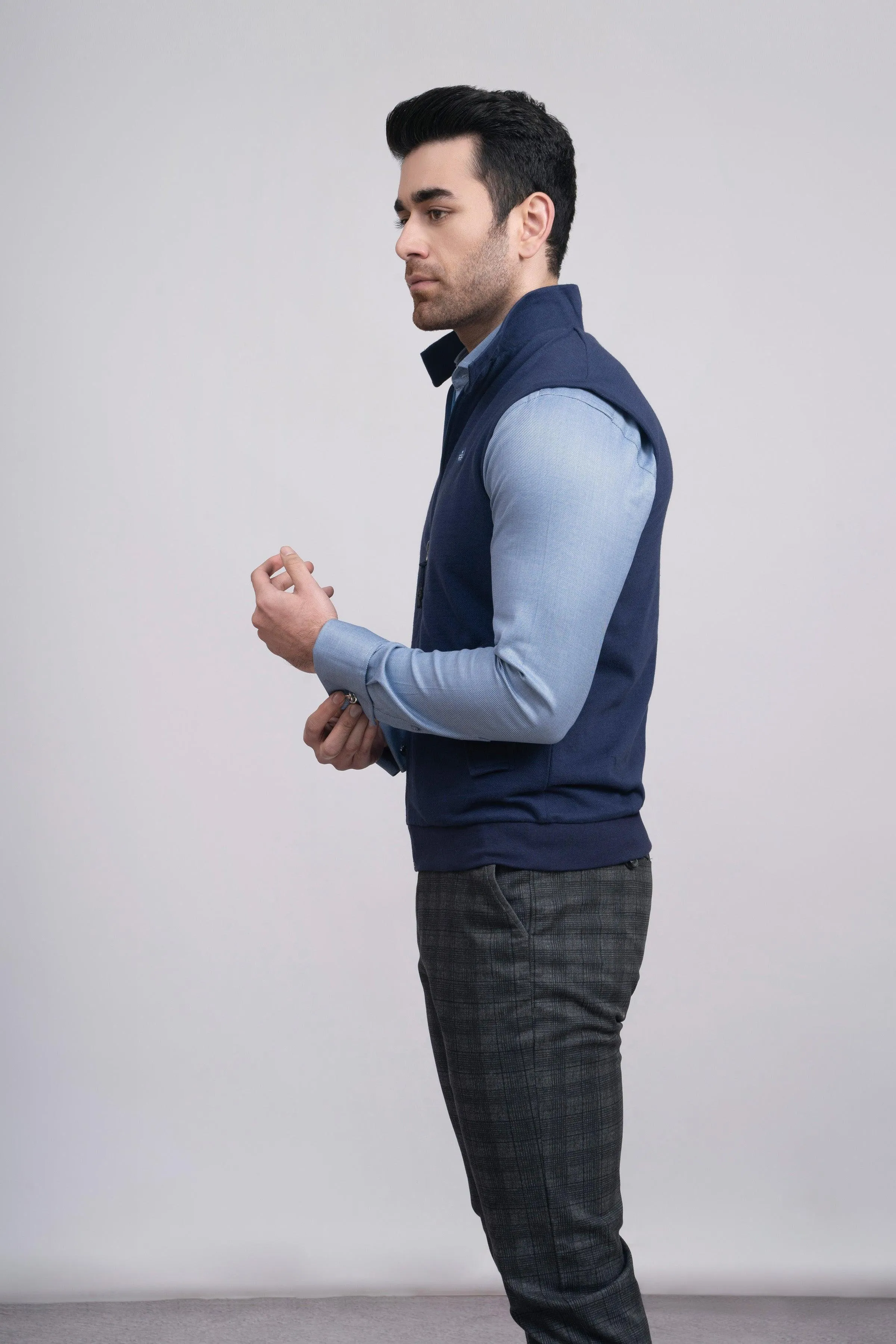 Jacket Herringbone S/L Navy Comfort Okay