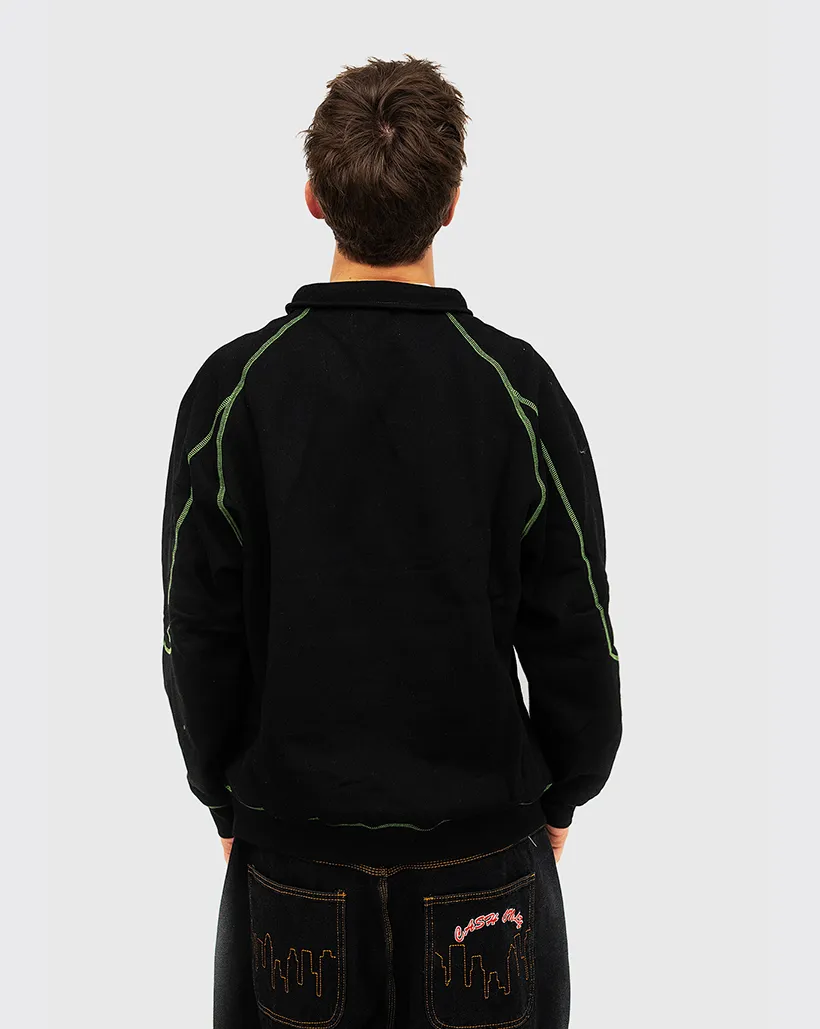 Buttonless Look Sharpener Cash Only Stencil Quarter Zip Up - Black