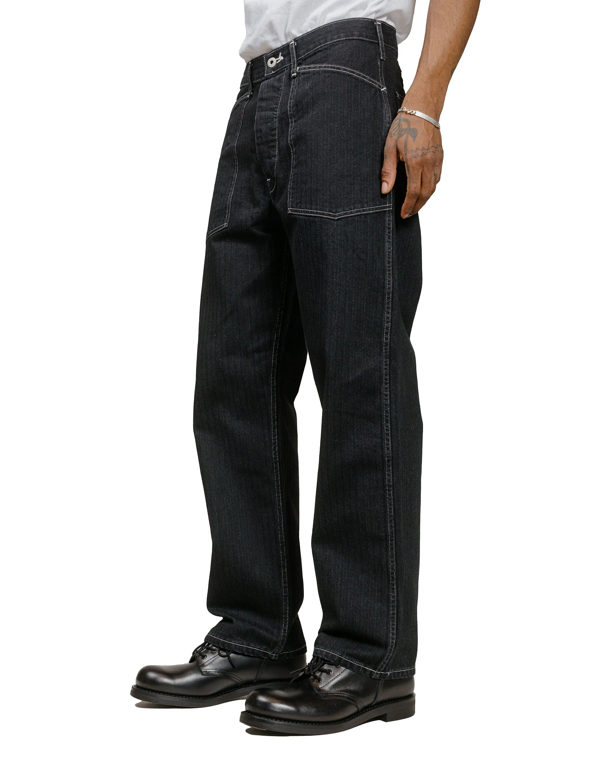 Post O'Alls Army Pants Herringbone Denim Black Tagging