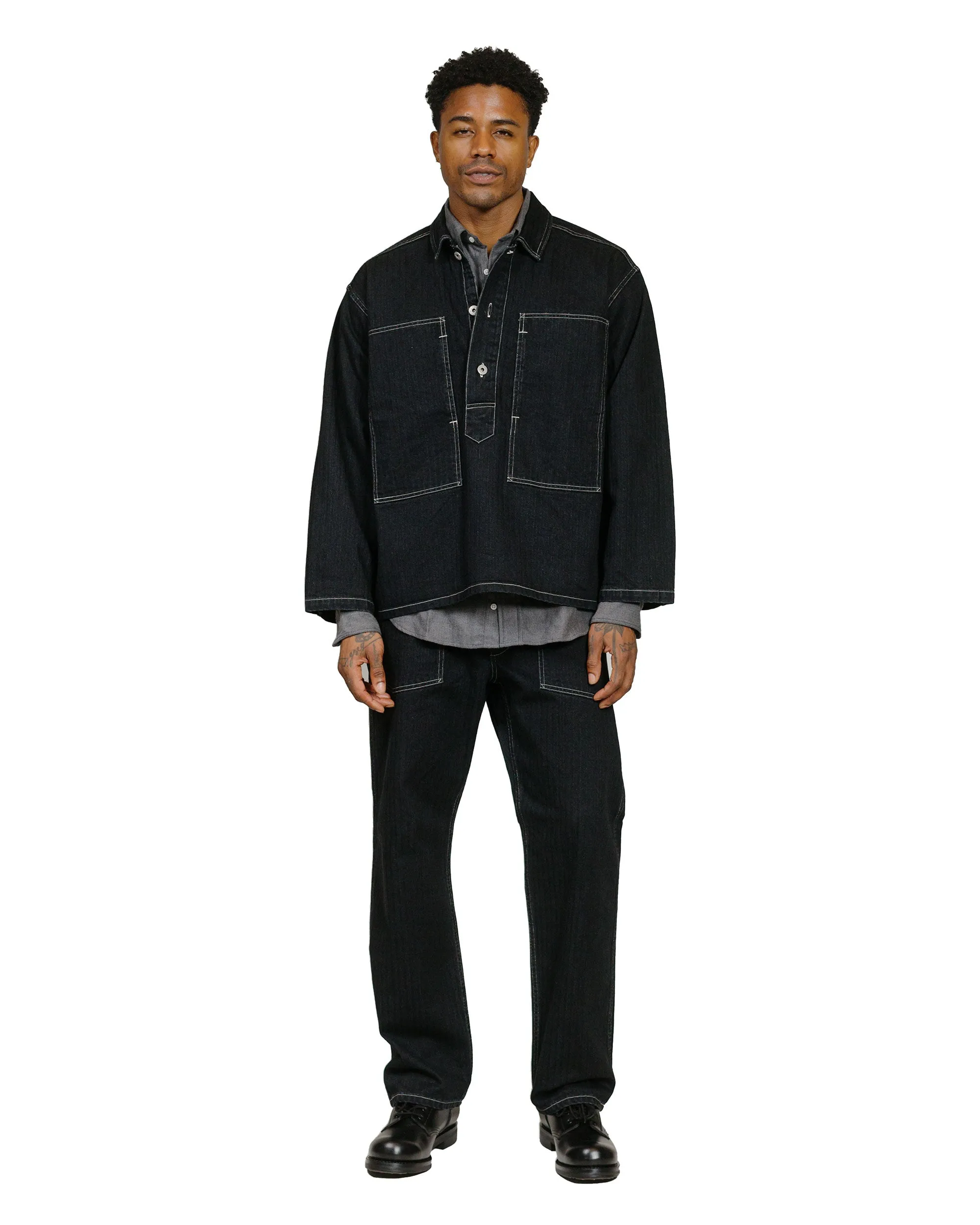 Post O'Alls Army Pants Herringbone Denim Black Spinel Lion Cushioned Footbed Pad Socks