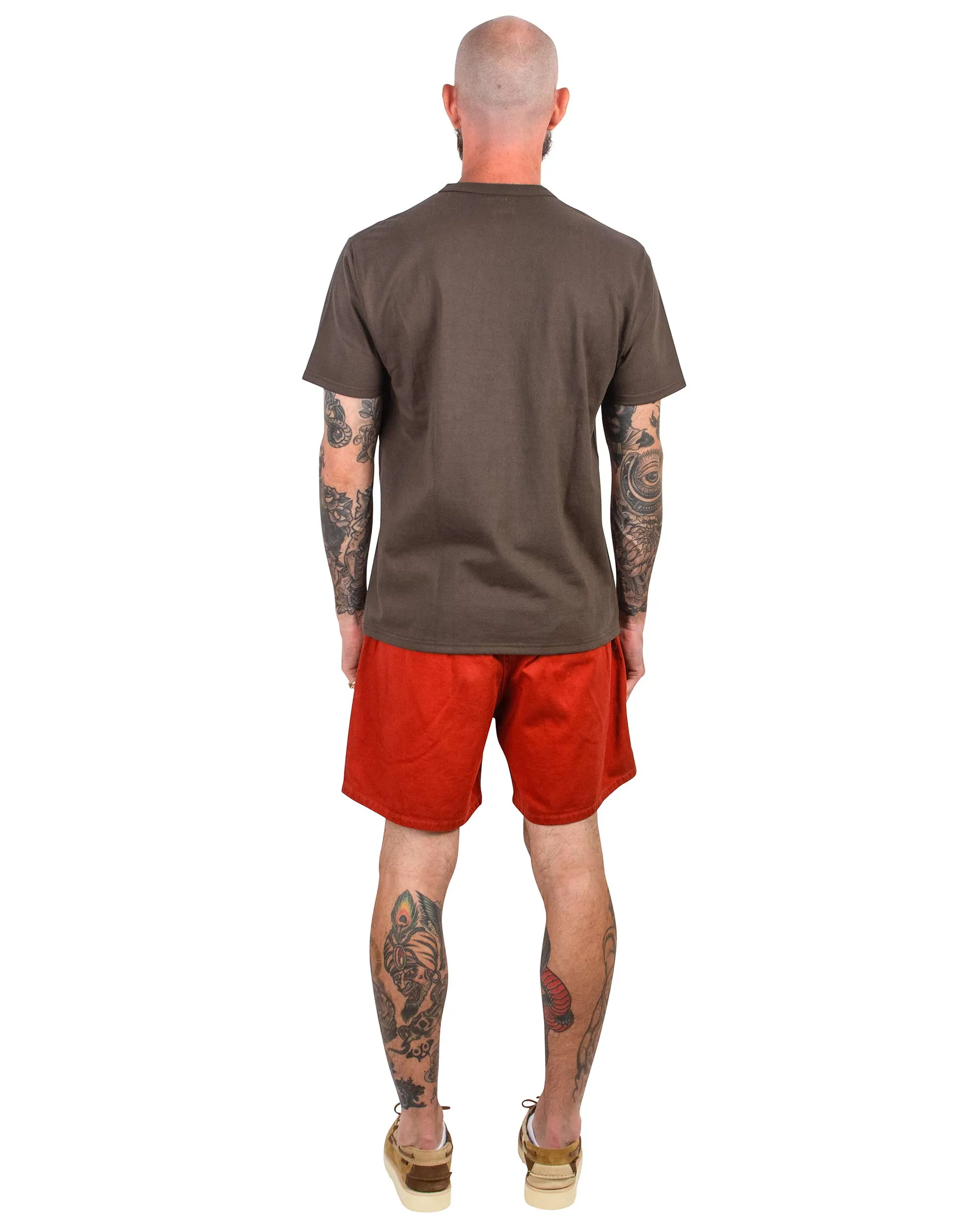 The Real Mccoy'S Mp22015 Cotton Drill Swim Shorts (Over-Dyed) Brick Red Crafted Elasticated Side Sleeve