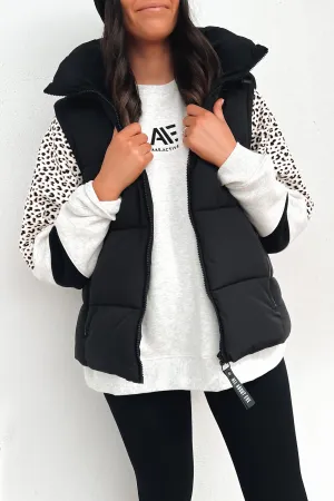 Comfortable Crepe Comfortable Genuine Leather Waistband Remi Luxe Puffer Vest Black