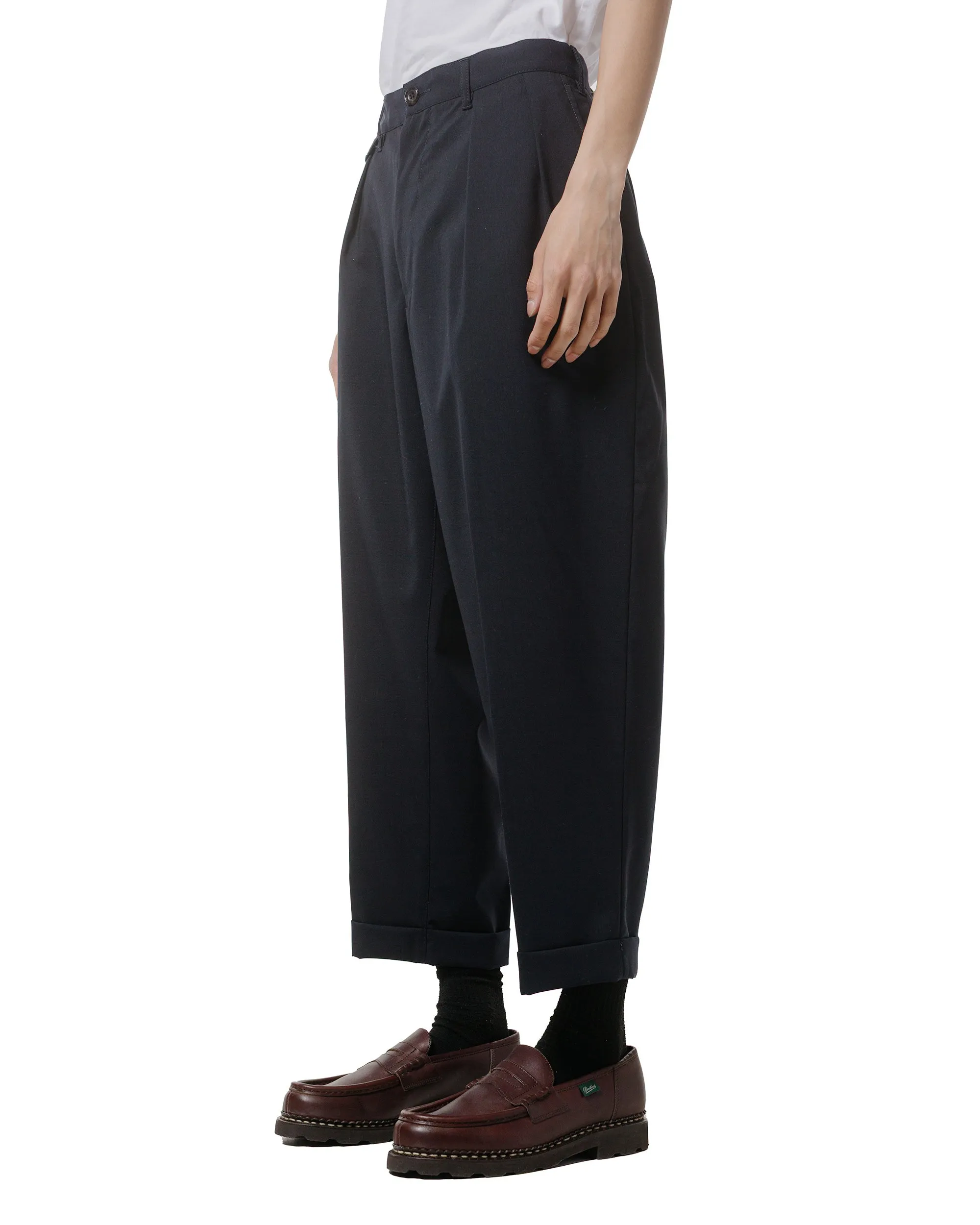 Beams Plus 2Pleats Wool Tropical Dark Navy Comfortable Elastic Fiber Lace