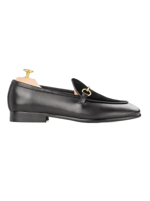 Belgian Loafer Horsebit Buckle - Solid Black & Suede (Gold Buckle) Patterned Design