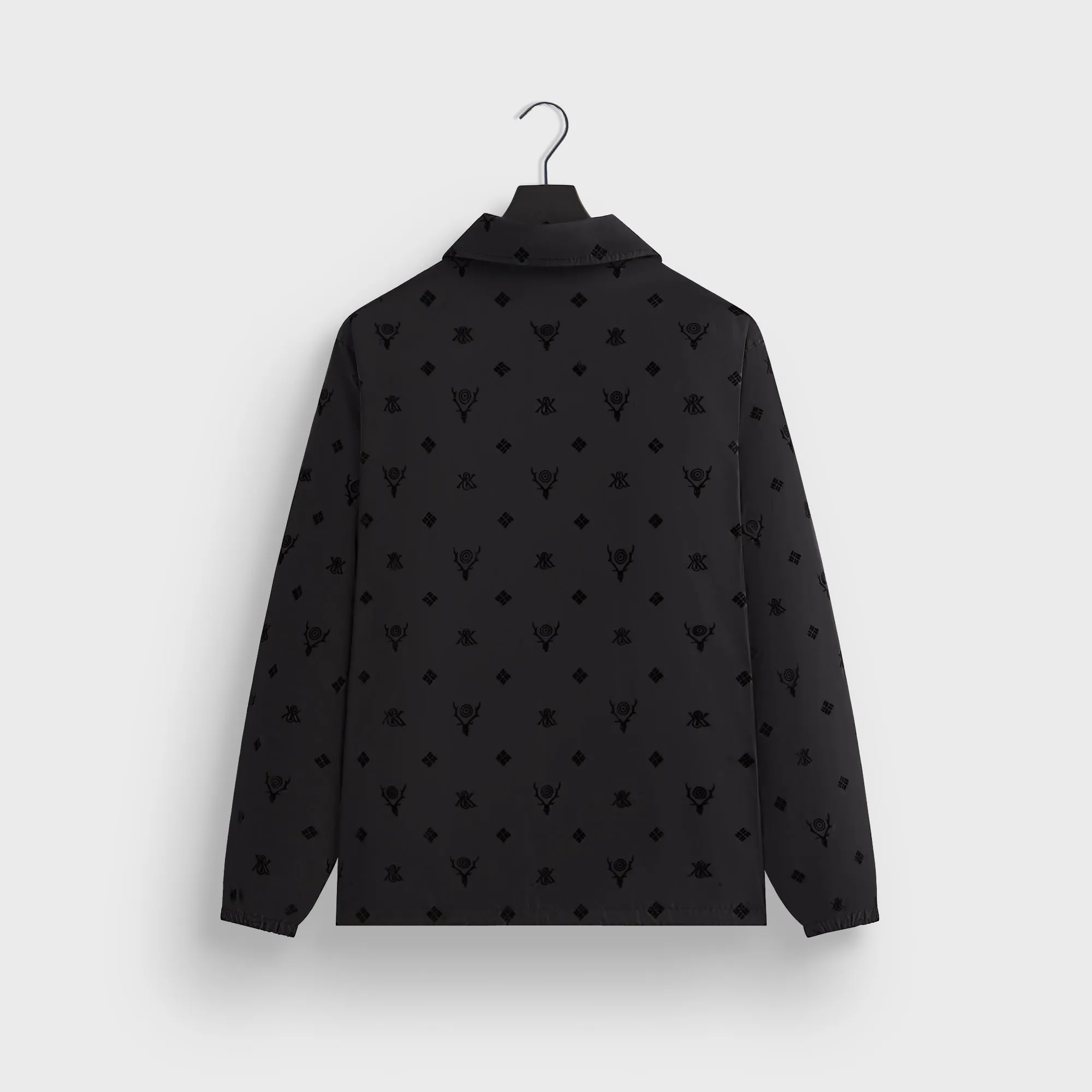 Hood With Windproof Materials Glossy Sleeve Kith & South2 West8 For Columbia Flocked Monogram Coaches Jacket - Black