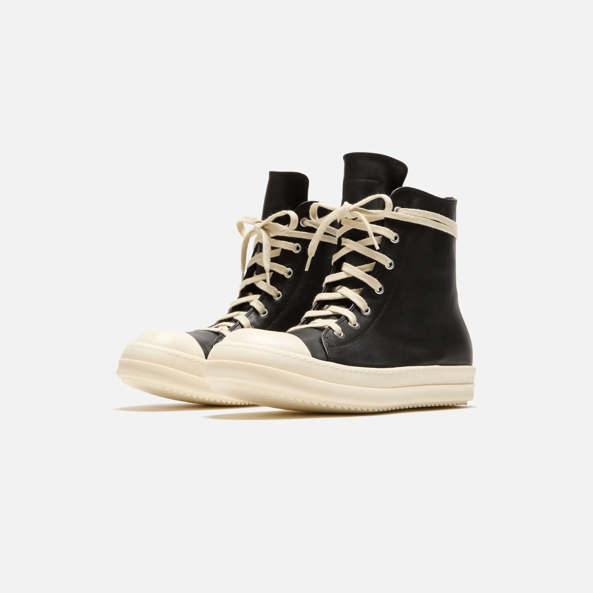 Abrasion Resistant Straps Rick Owens Scarpe In Pelle Sneakers - Black / Milk / Milk