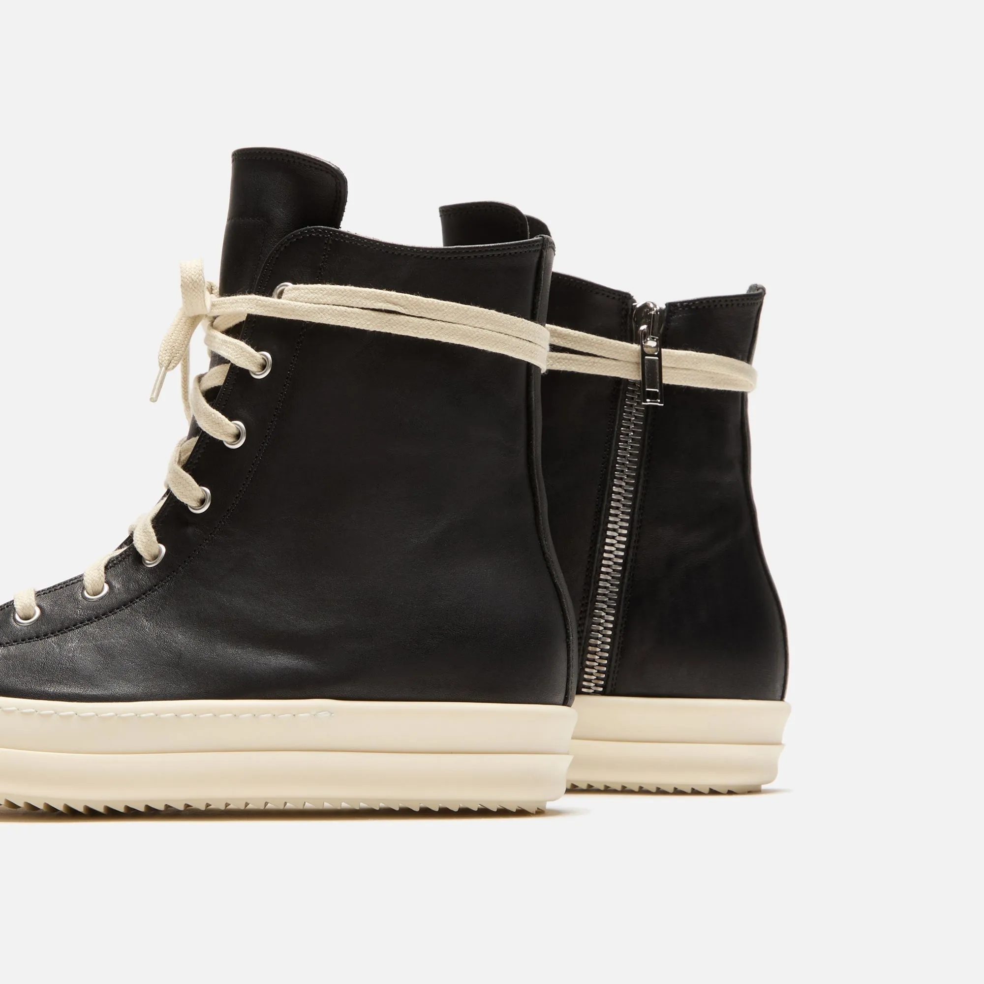 Rick Owens Scarpe In Pelle Sneakers - Black / Milk / Milk Smooth Mid Foot Insulated Material