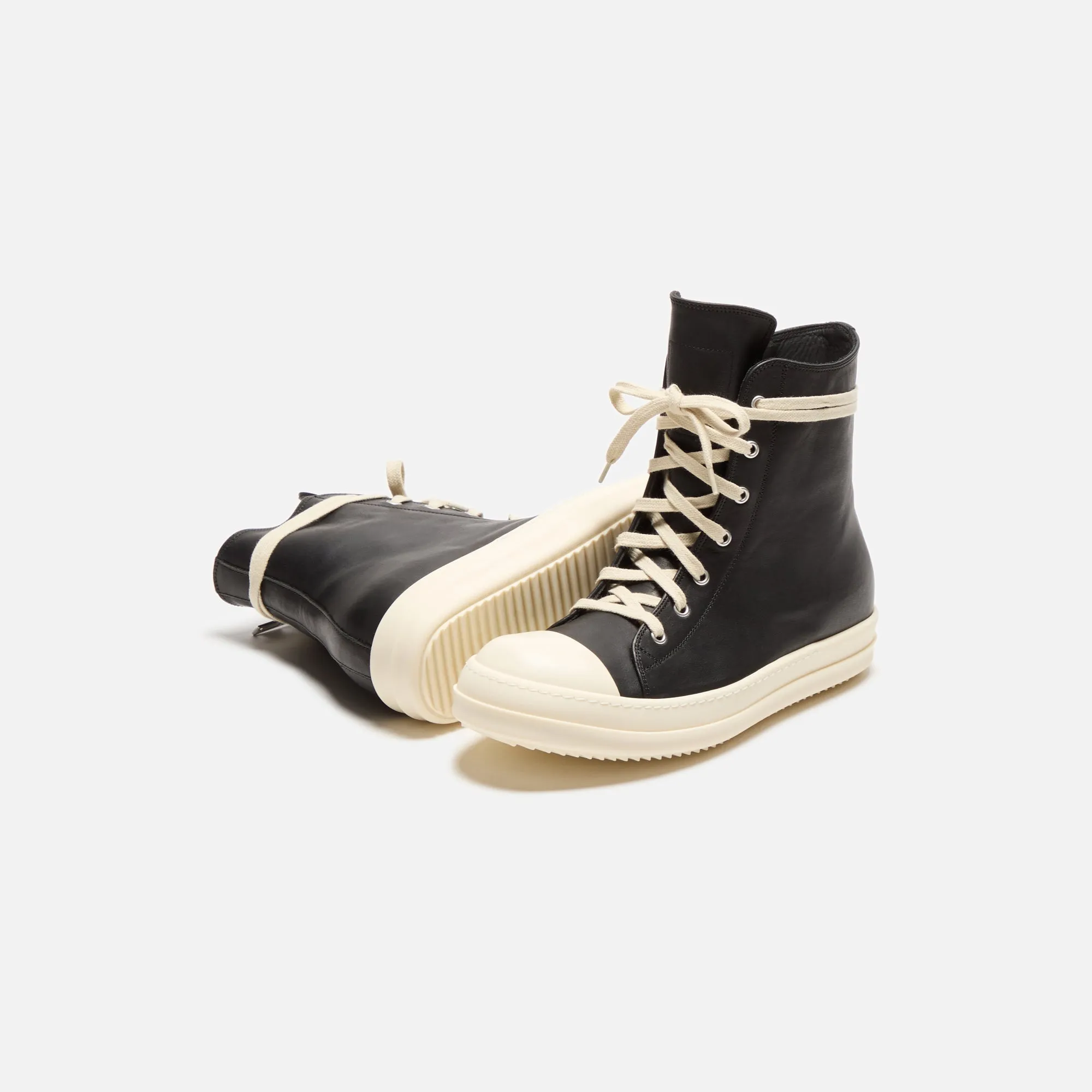 Rick Owens Scarpe In Pelle Sneakers - Black / Milk / Milk Flexible Webbing Foot Avocado