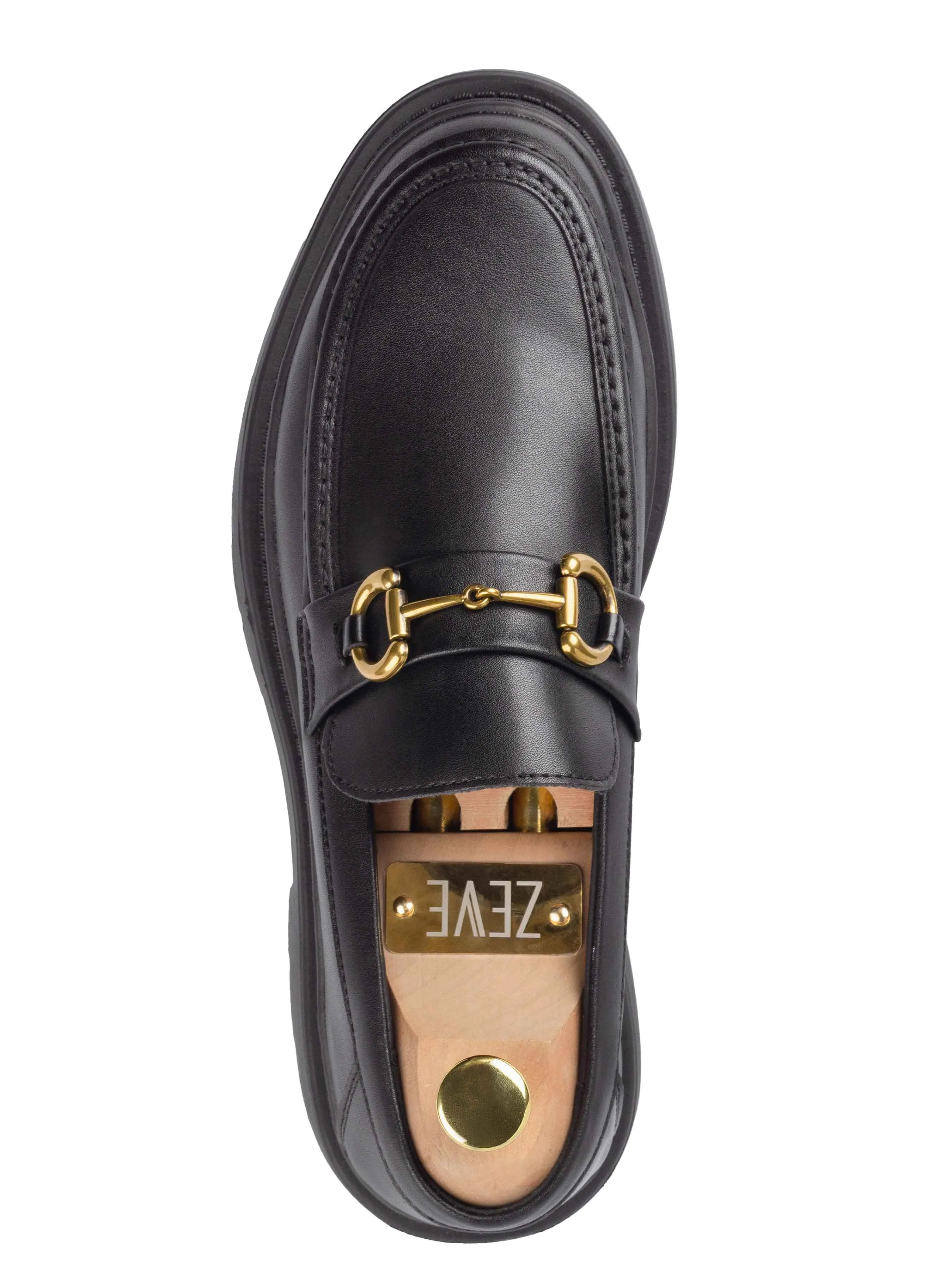 Maurice Moccasin Buckle Loafer - Solid Black (Chunky Sole) Lacing Hooks