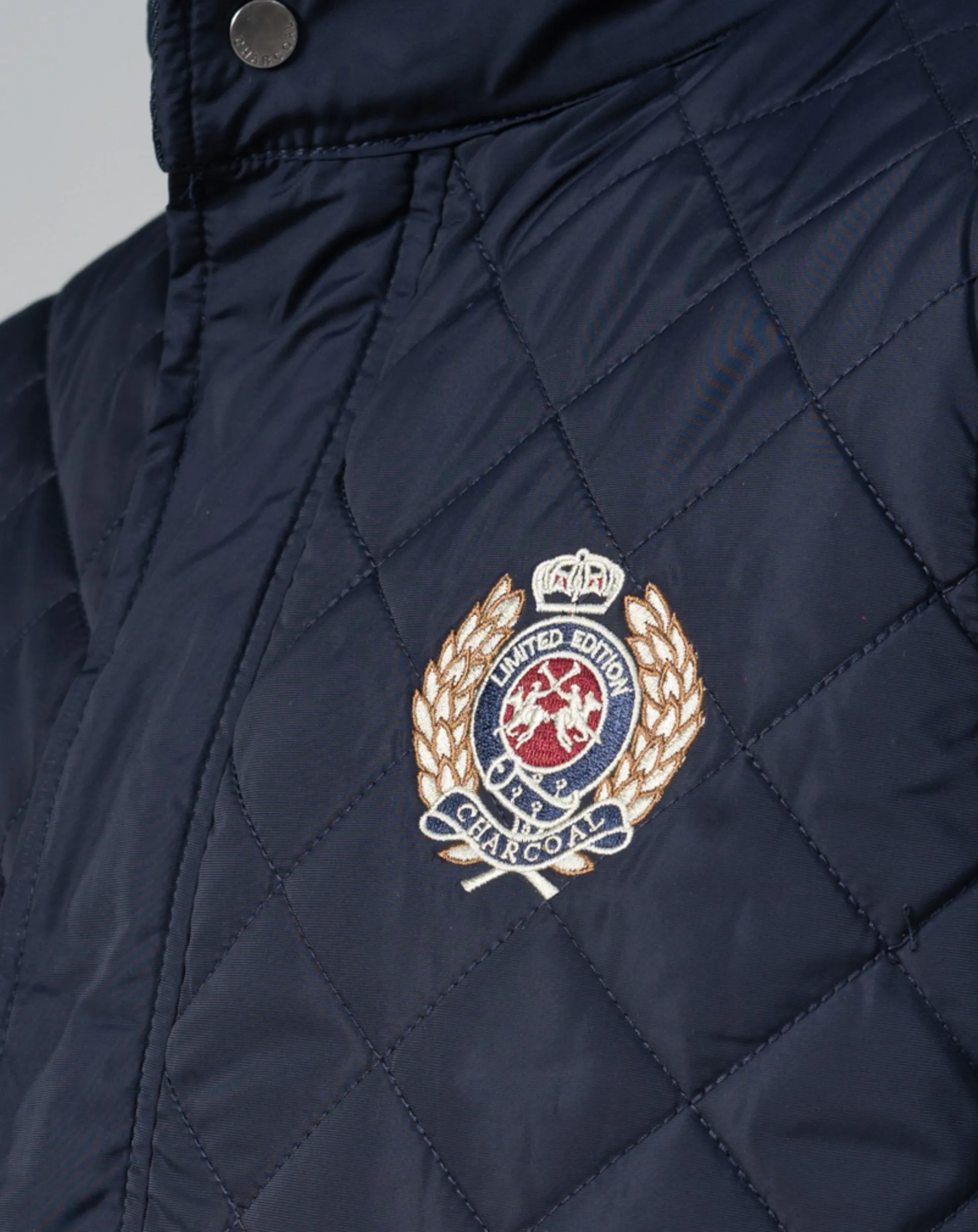 Quilted Logo Embroidered Jacket Navy Comfortable Synthetic Snake