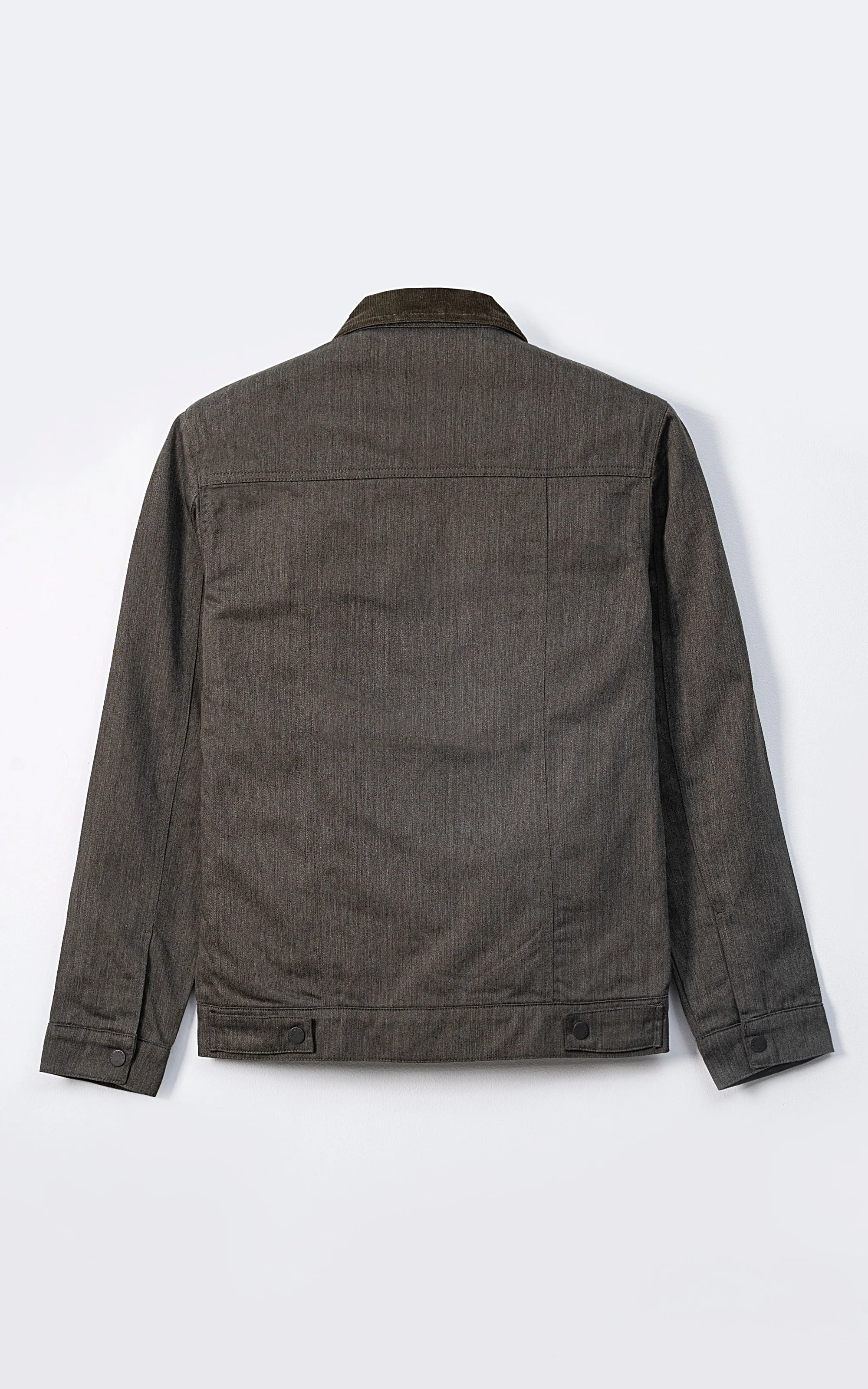 Striped Design Corduroy Collar Full Sleeve Jacket Olive