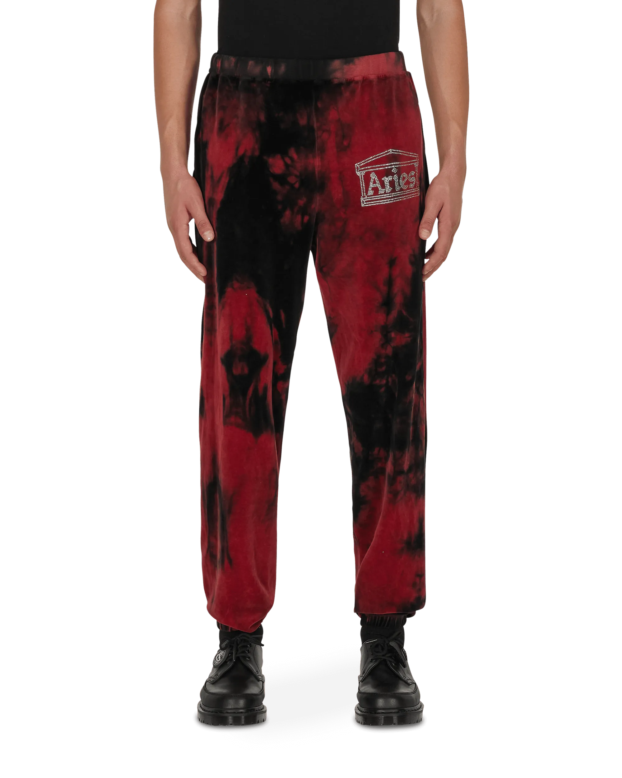 Rag Comfortable Partying Rhinestone Velour Sweatpants Red
