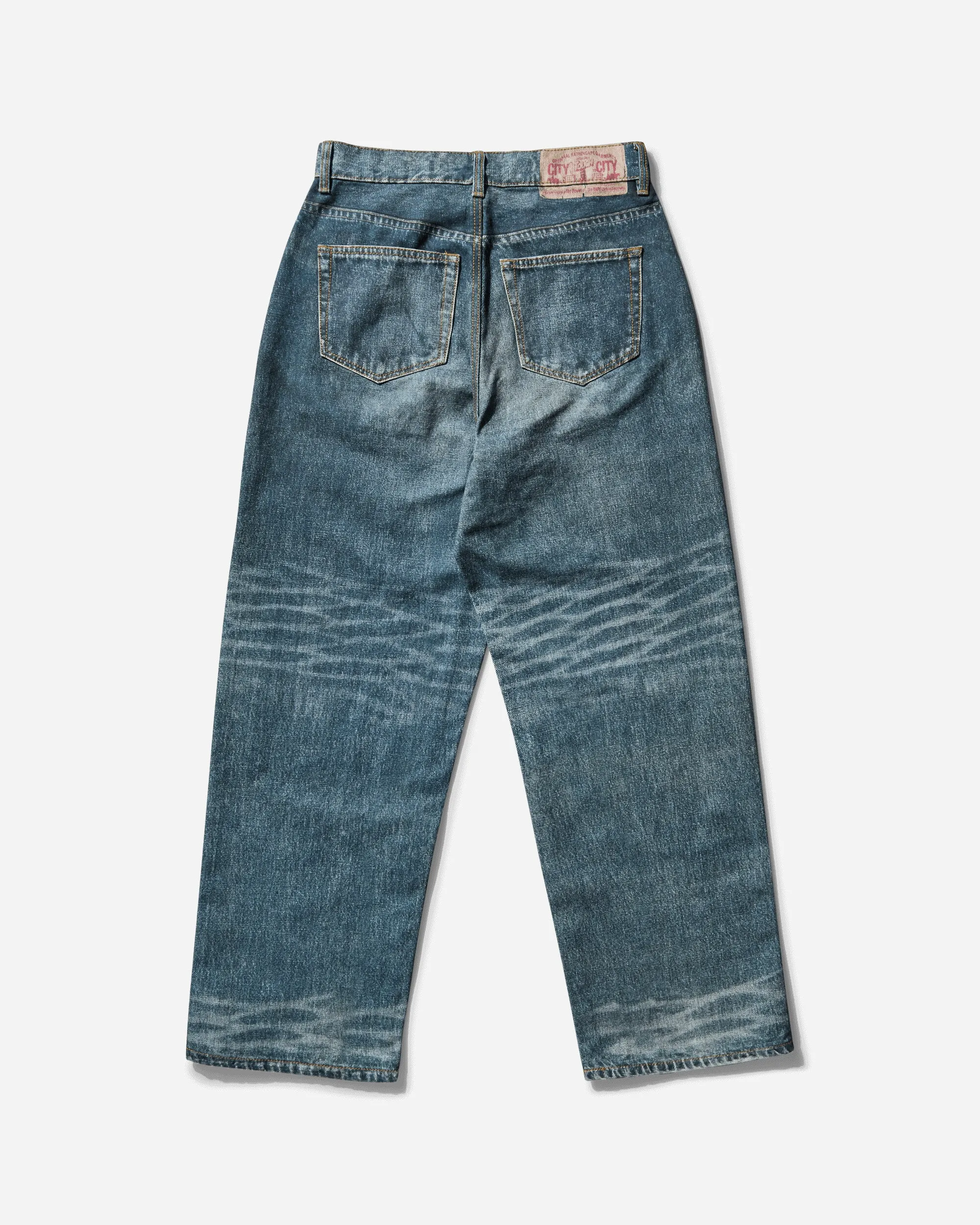Men'S Fake Print Sta Denim Pants Light Indigo Comfortable Banded Socks Ventilated Panels