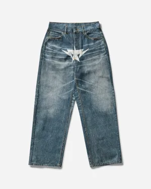 Men'S Fake Print Sta Denim Pants Light Indigo Wrapped