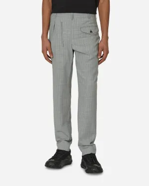 Comfortable Ribbed Blend Upscale Deconstructed Checked Wool Trousers Grey