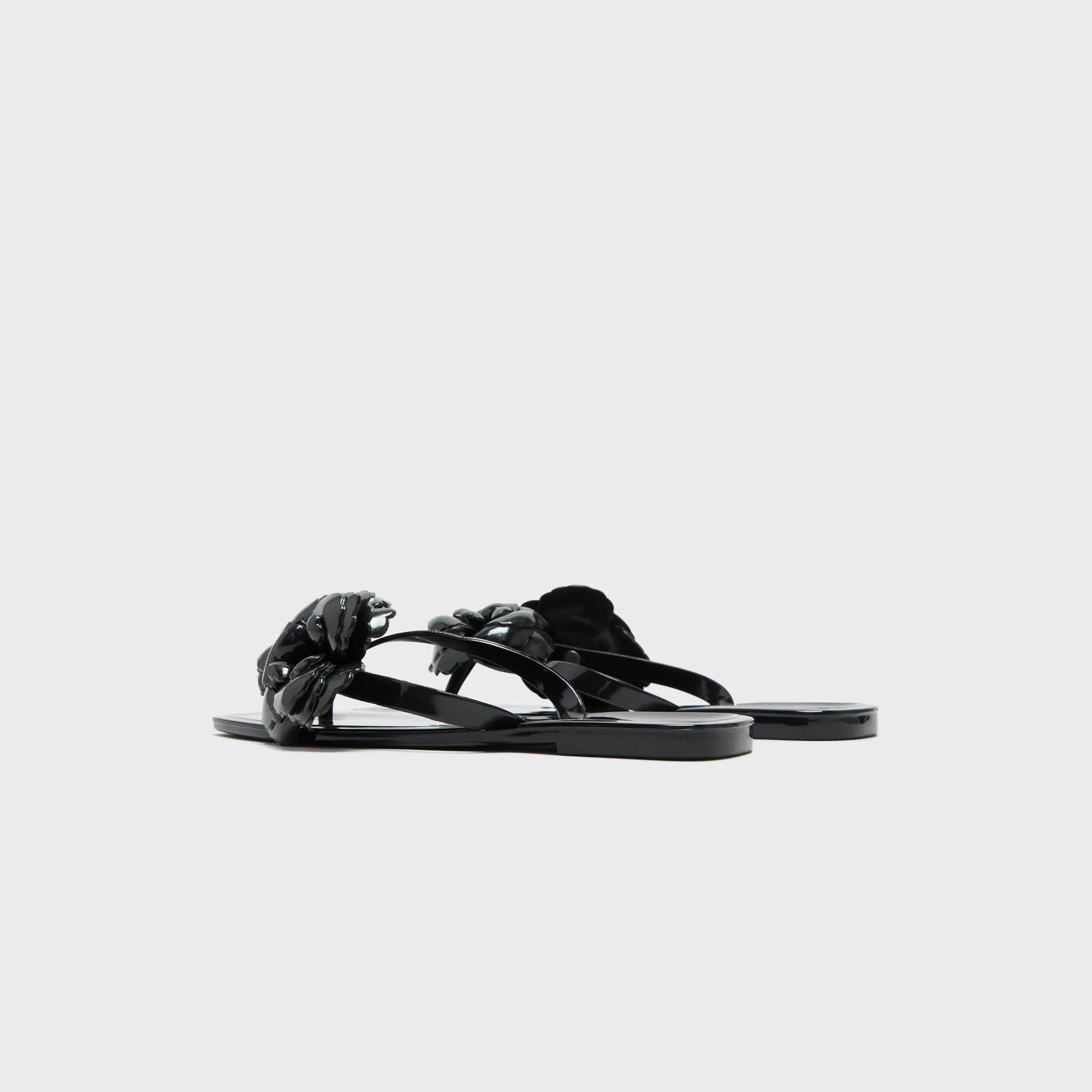 Coperni Silicone Flower Flat Sandals - Black Elastic Jacket Rounded Bottom