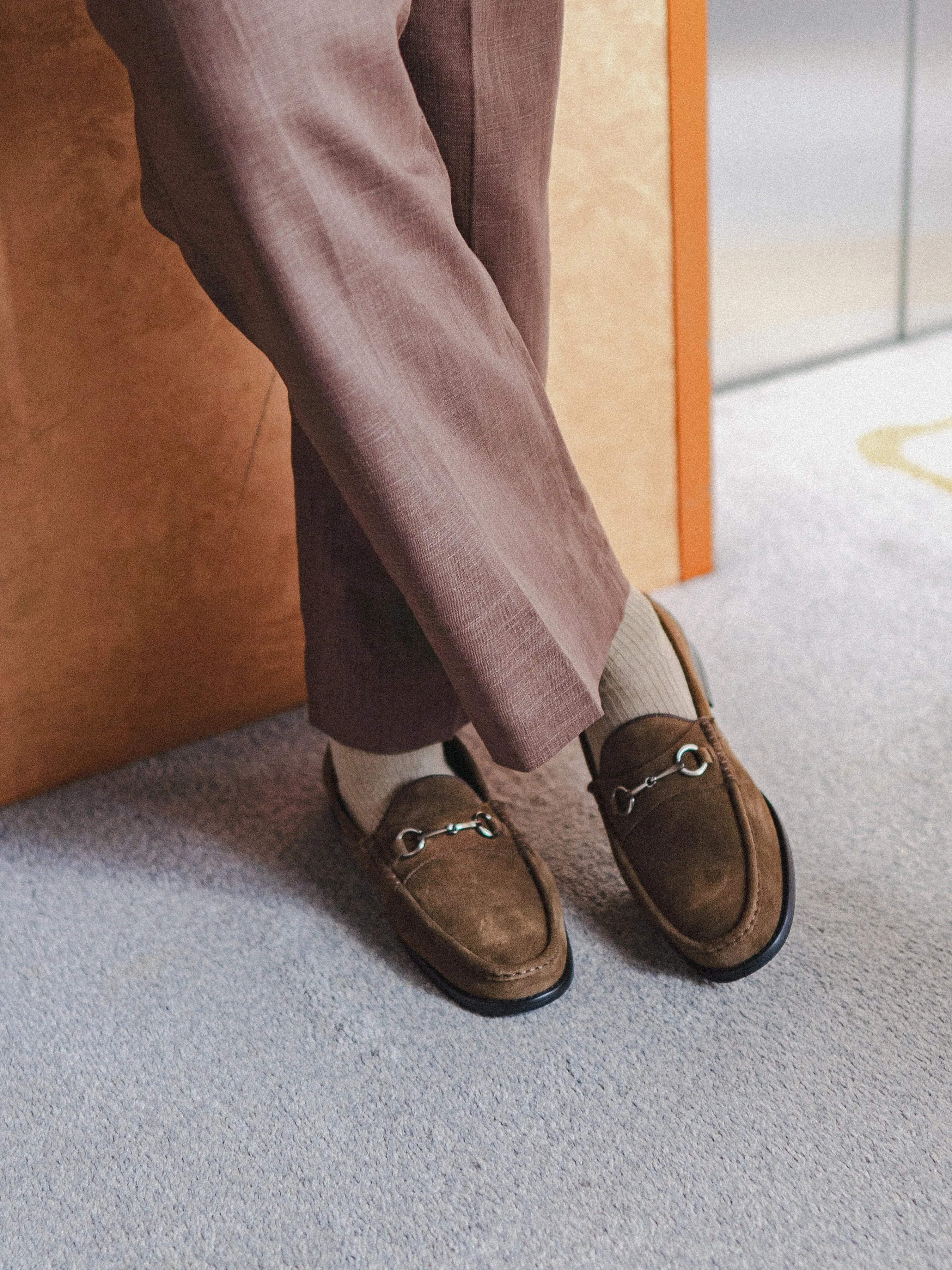 Waterproof" Mario HorsebitMoccasinLoafer - Khakis Suede Leather (Silver Buckle)