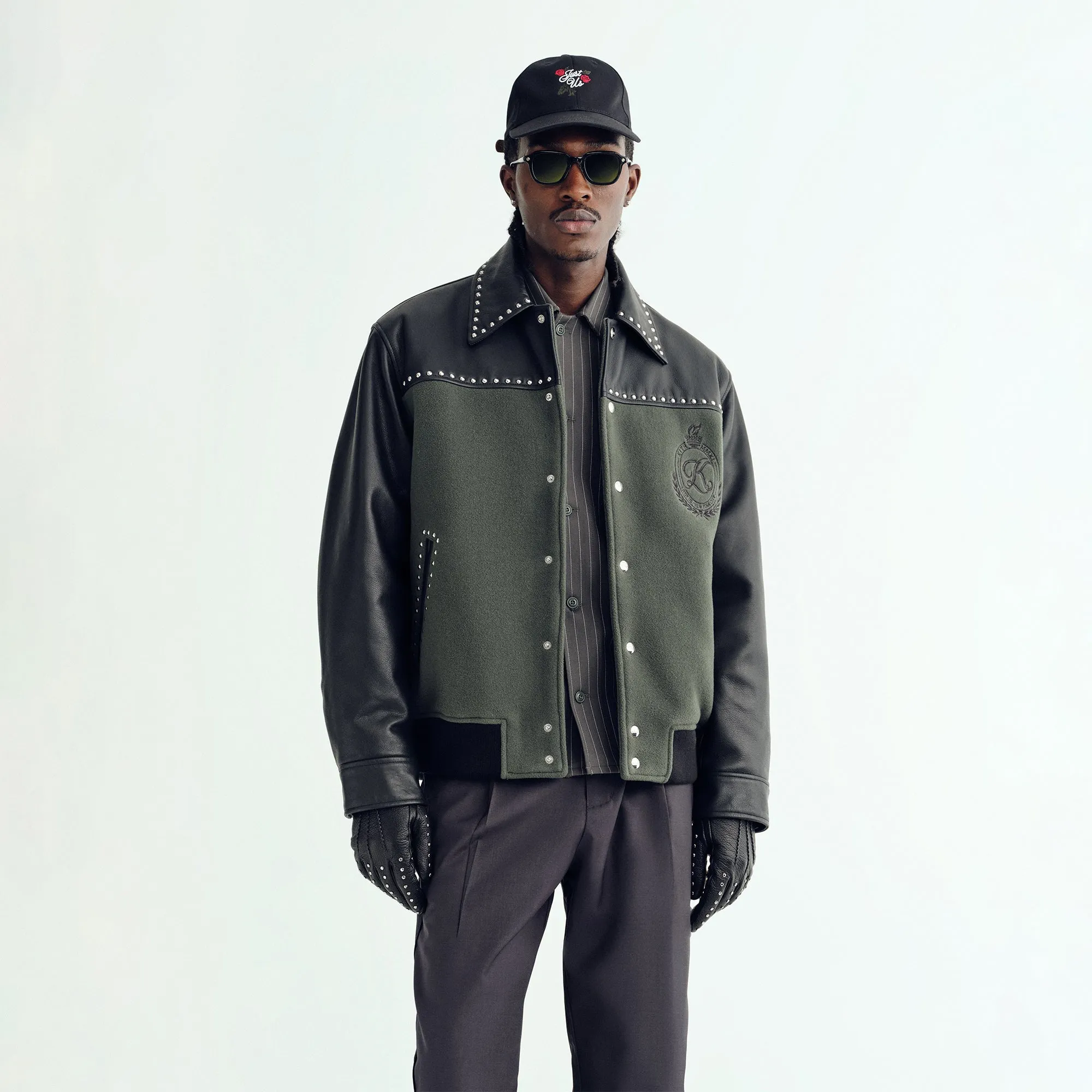 Blur Light Fleece Kith Leather Combo Varsity Jacket - Machine