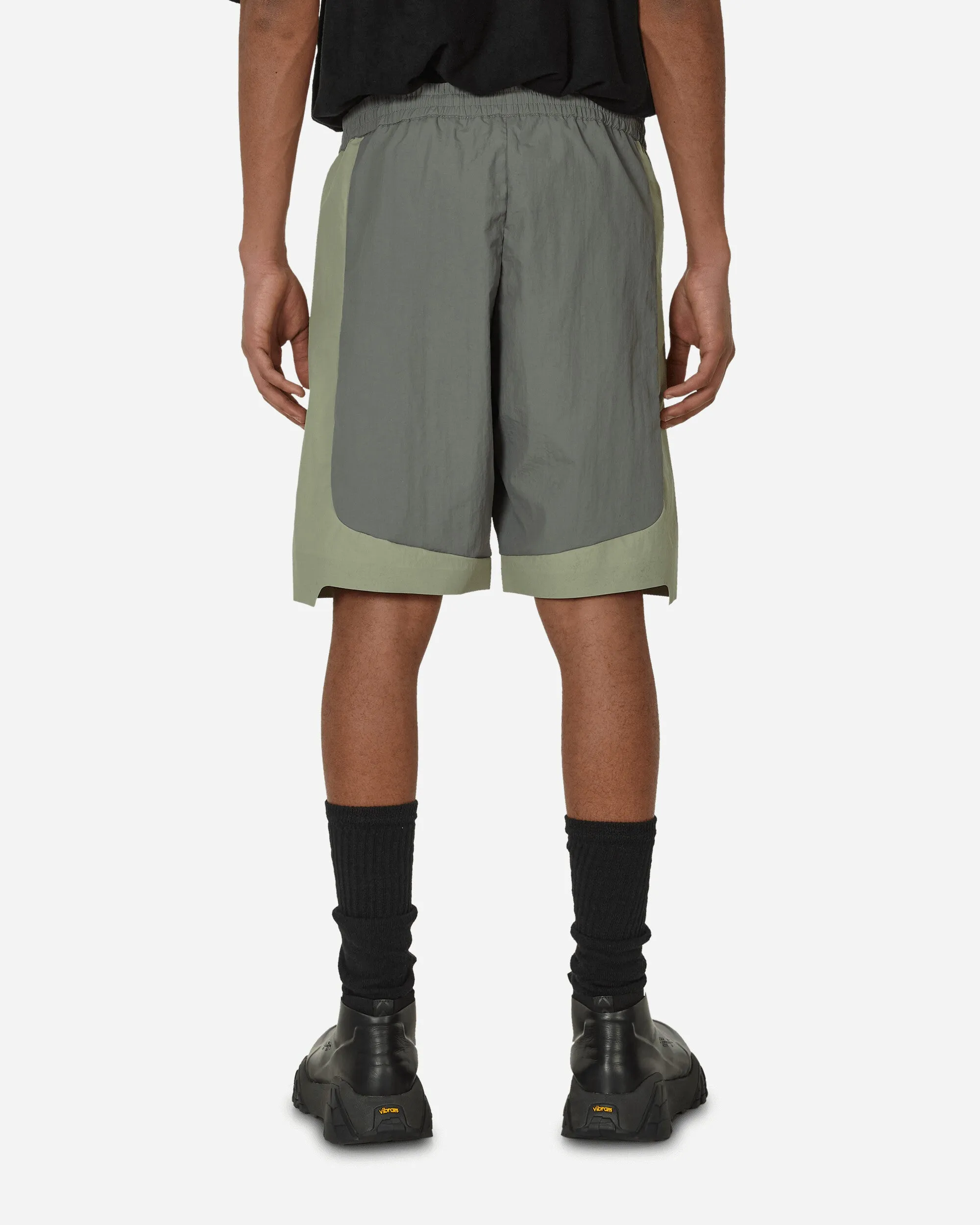Hood With Vegan Leather Materials Nylon Shorts Grey / Green