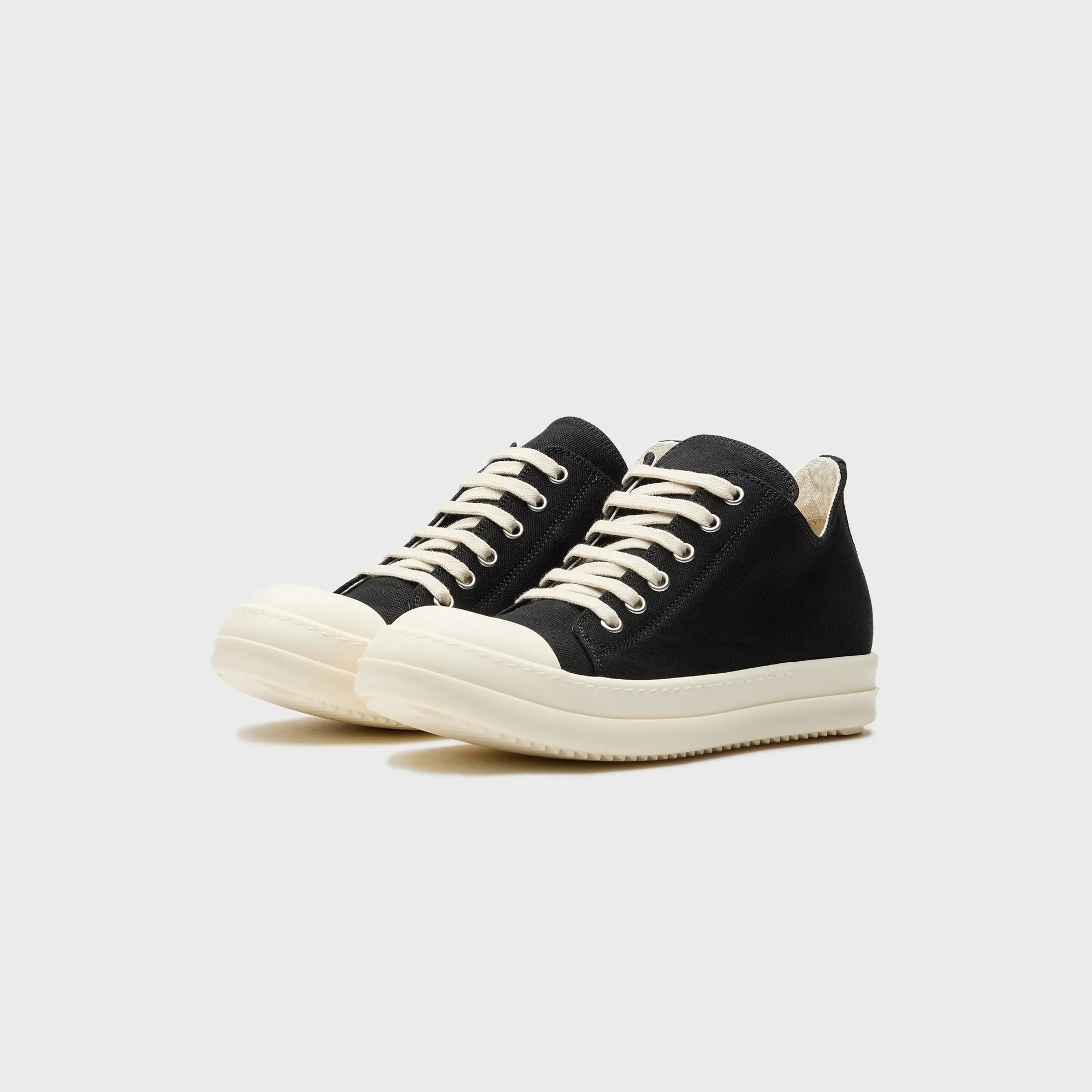 Rick Owens Wmns Low Sneaks Scarpe - Black / Milk Textured Edge Comfortable Strap Slippers