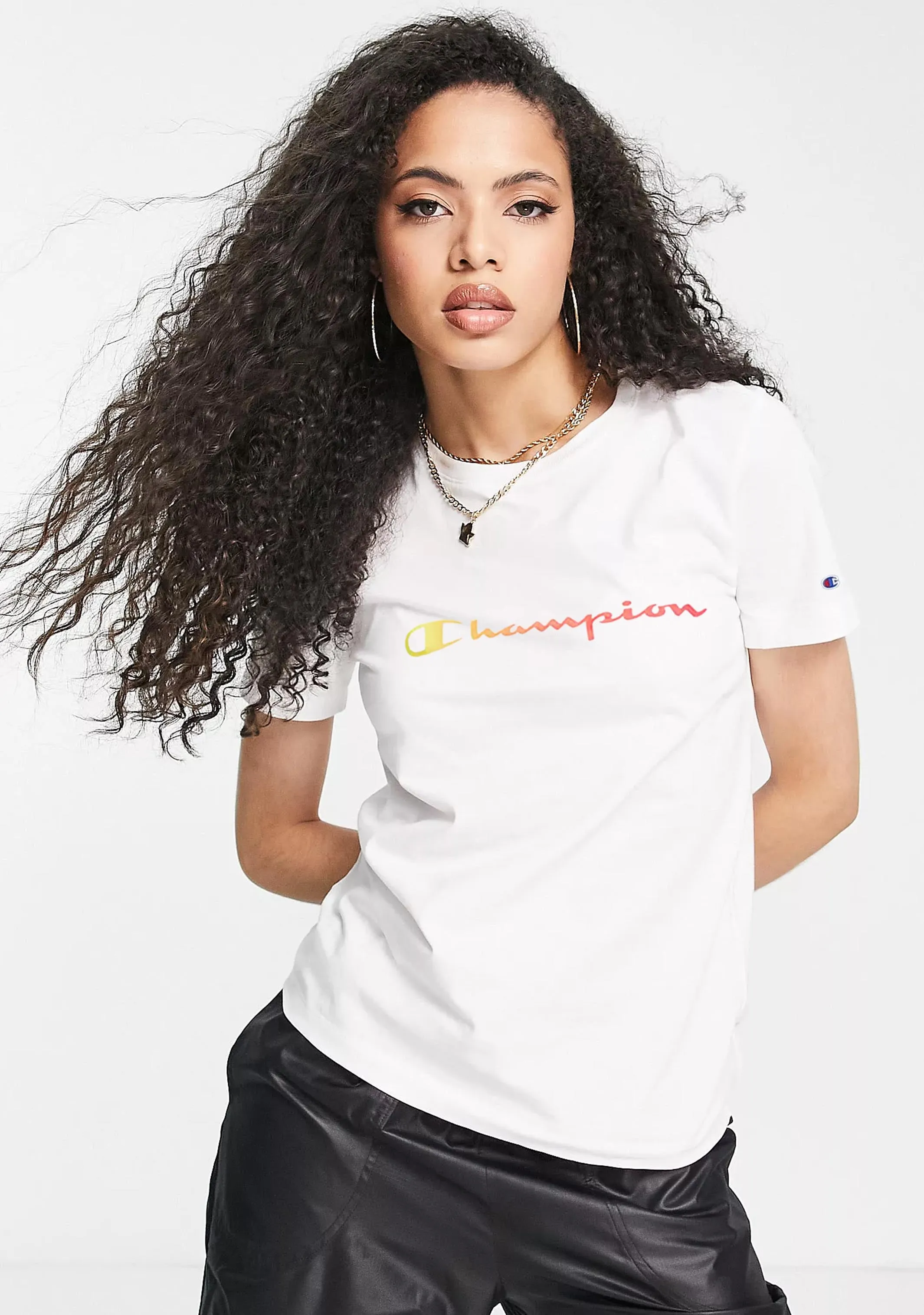 Soft Elasticity Champion Women'S Ombre Script Short Sleeve Tee White