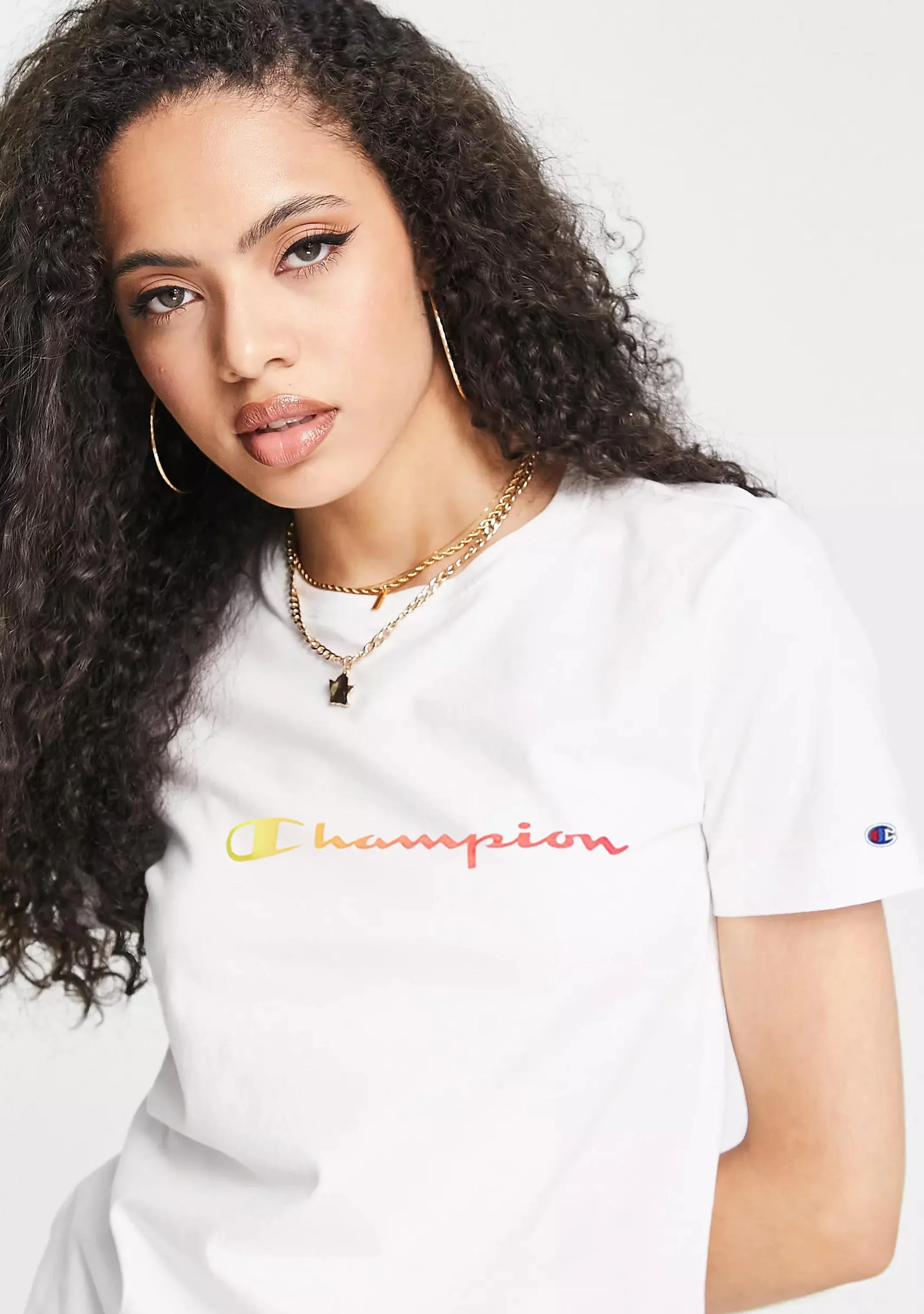 Champion Women'S Ombre Script Short Sleeve Tee White Faux Leather Adjustable Strap Length