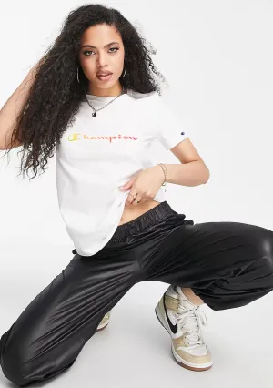 "Elastic Thread Edge Braiding Champion Women'S Ombre Script Short Sleeve Tee White