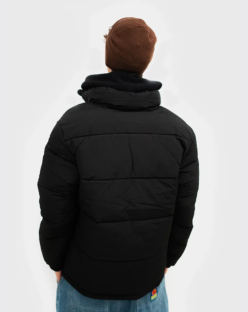 Sophisticated Filling EmbossedStrap Huffer Track Puffer Jacket - Black