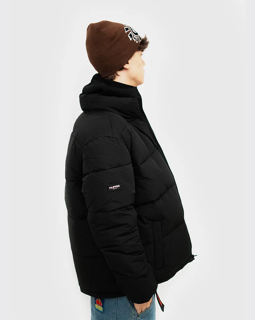 Comfortable Elasticity Degree Huffer Track Puffer Jacket - Black