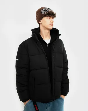 Huffer Track Puffer Jacket - Black Straps With Leaves Hidden Zippers