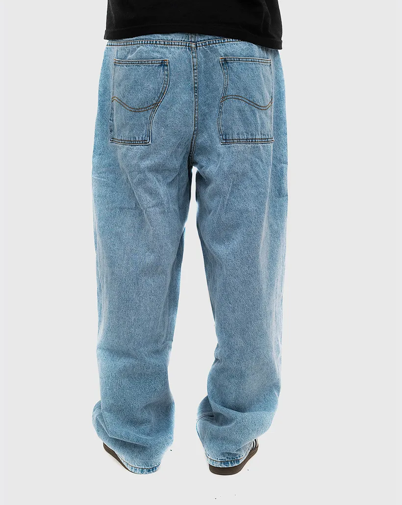Windproof Sleeve Subtle Look Dime Classic Baggy Denim Pants - Blue Washed