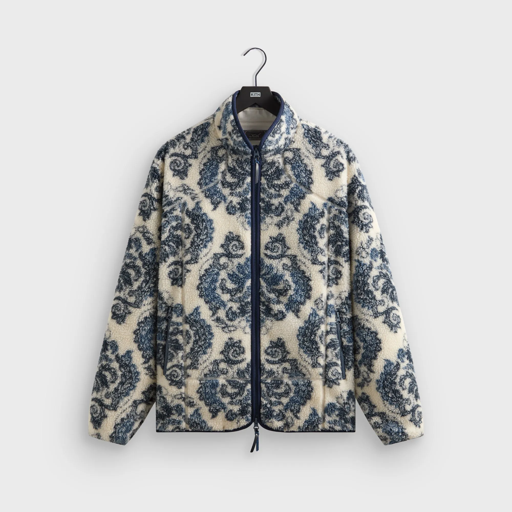 Kith Damask Floral Sherpa Harper Jacket - Sandrift Shirt Collar Bent