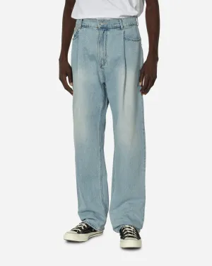 Embellished Finish One Tuck Wide Denim Pants Light Blue