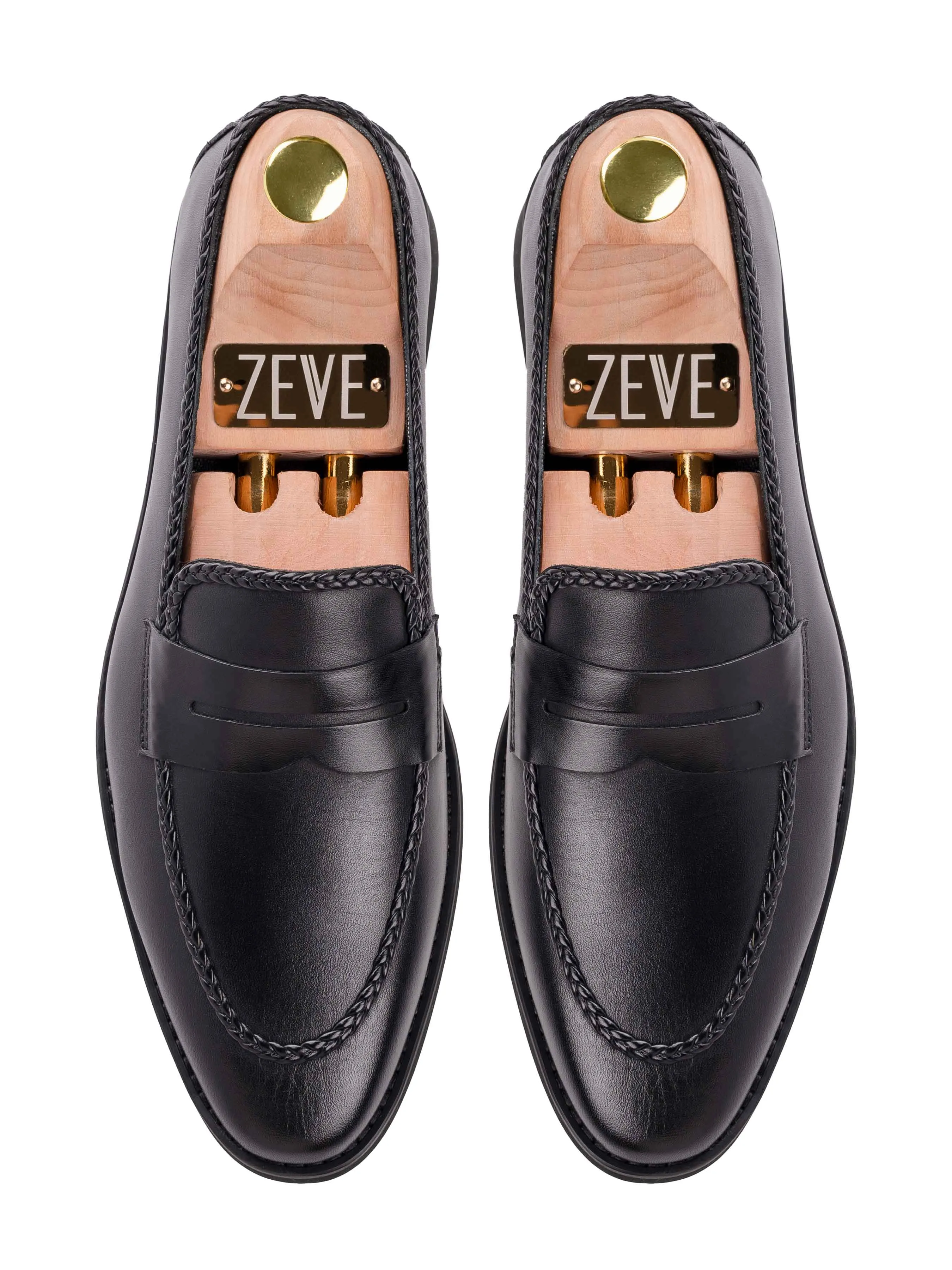 Comfortable Strong Different Approach Braided Penny Loafer - Solid Black (Crepe Sole)