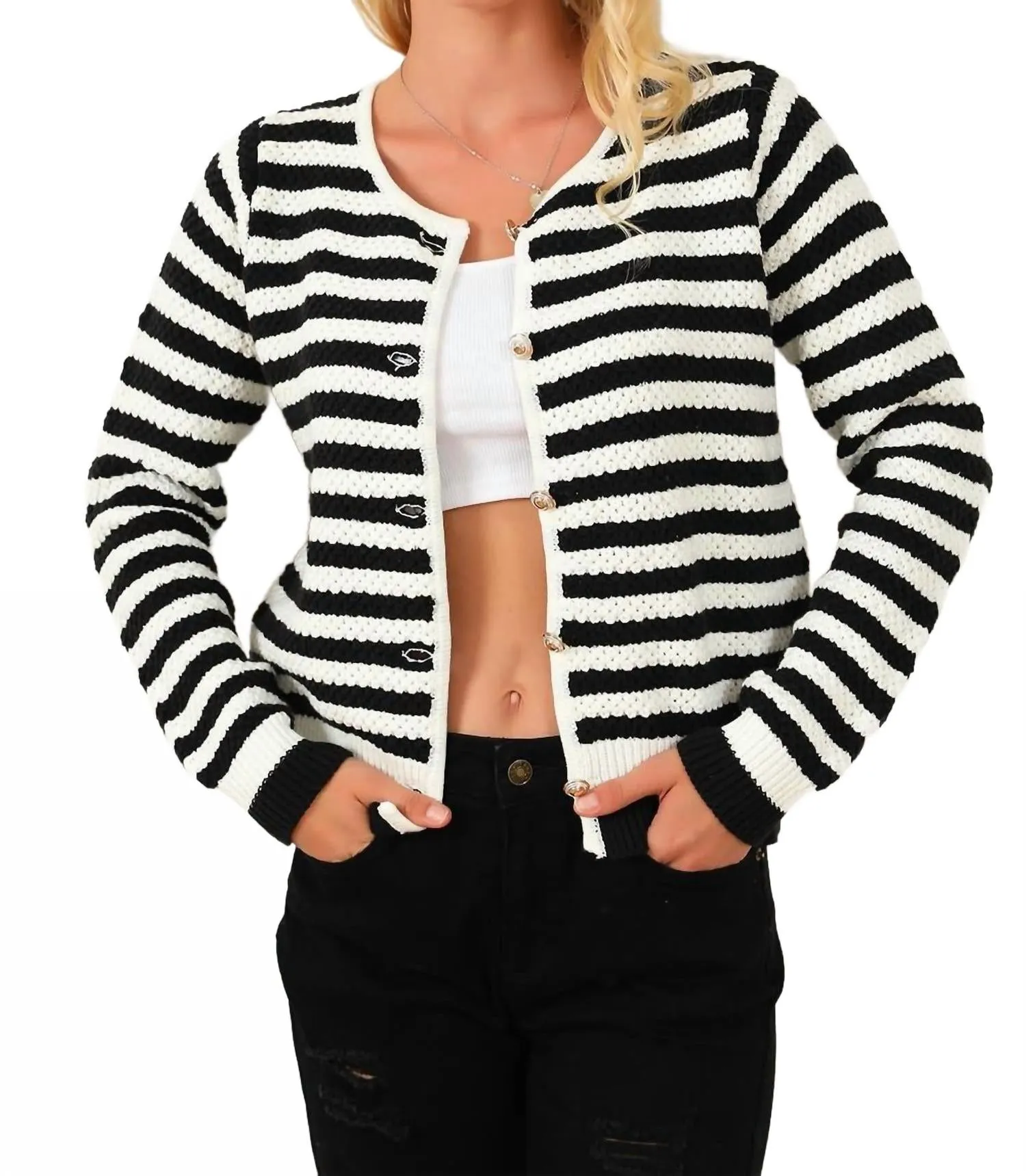 Cardigan à rayures contrastées en noir