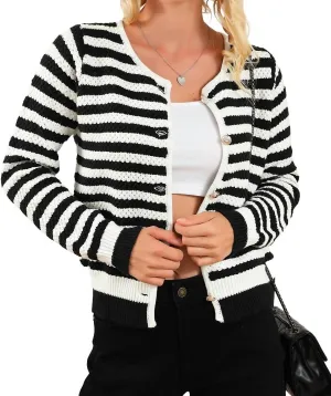 Cardigan à rayures contrastées en noir