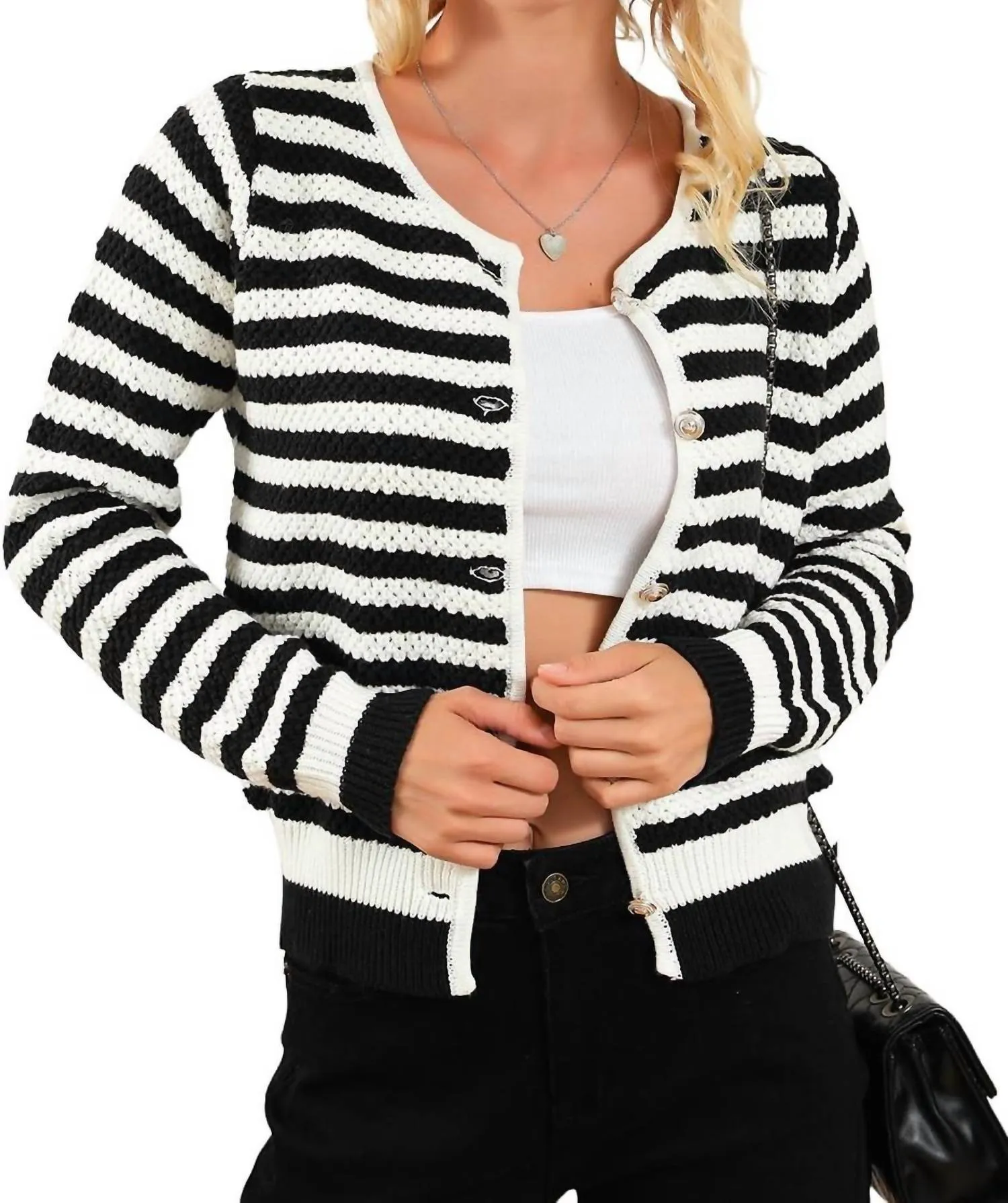 Cardigan à rayures contrastées en noir