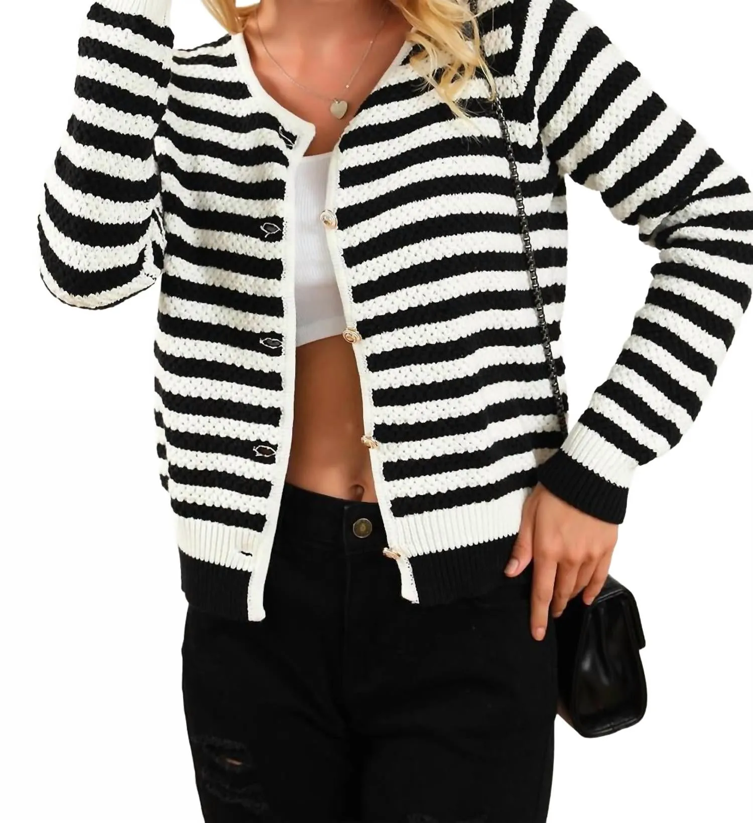 Cardigan à rayures contrastées en noir