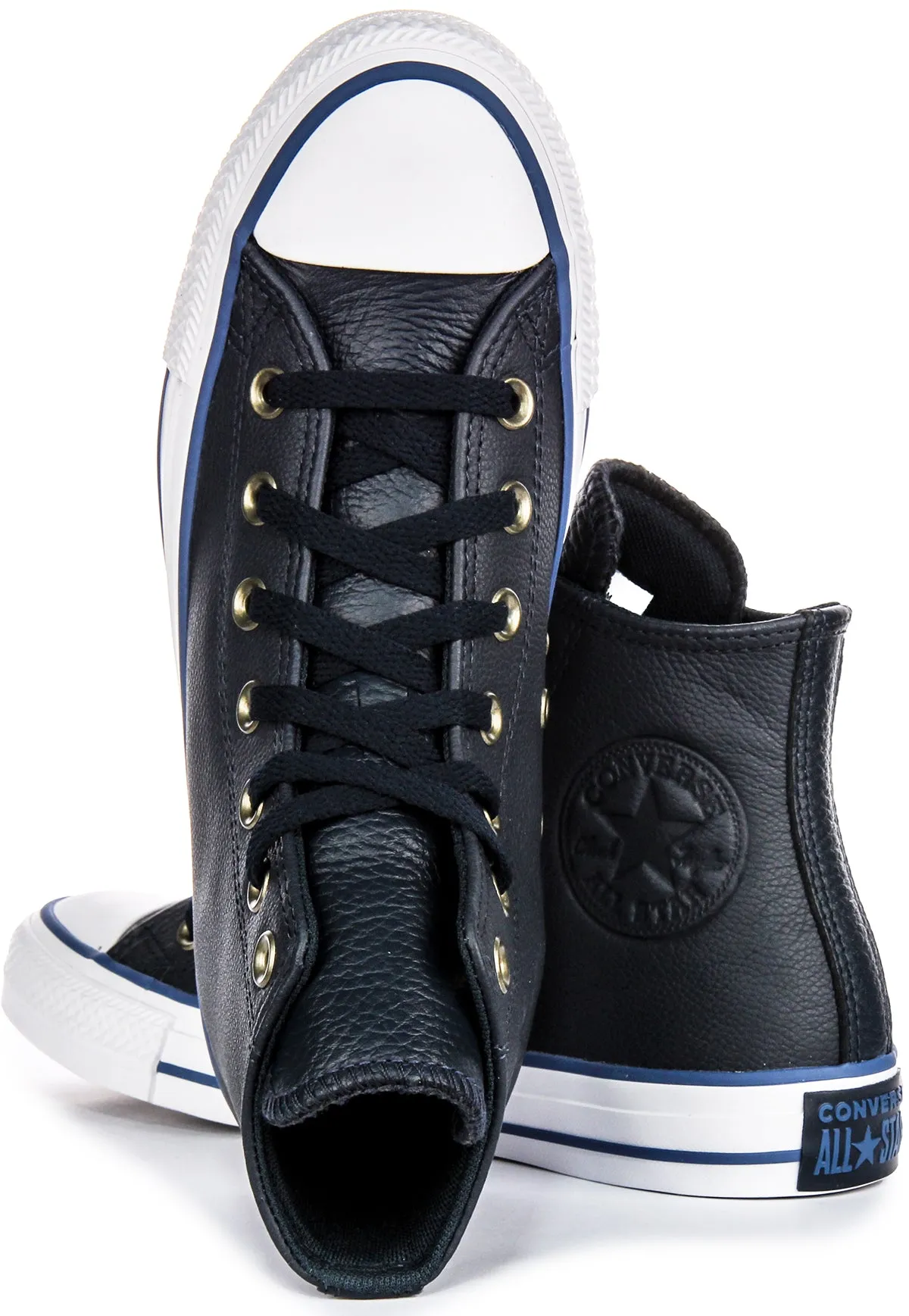 Converse All Star A08584C Hautes en Cuir Blanc Marine Converse