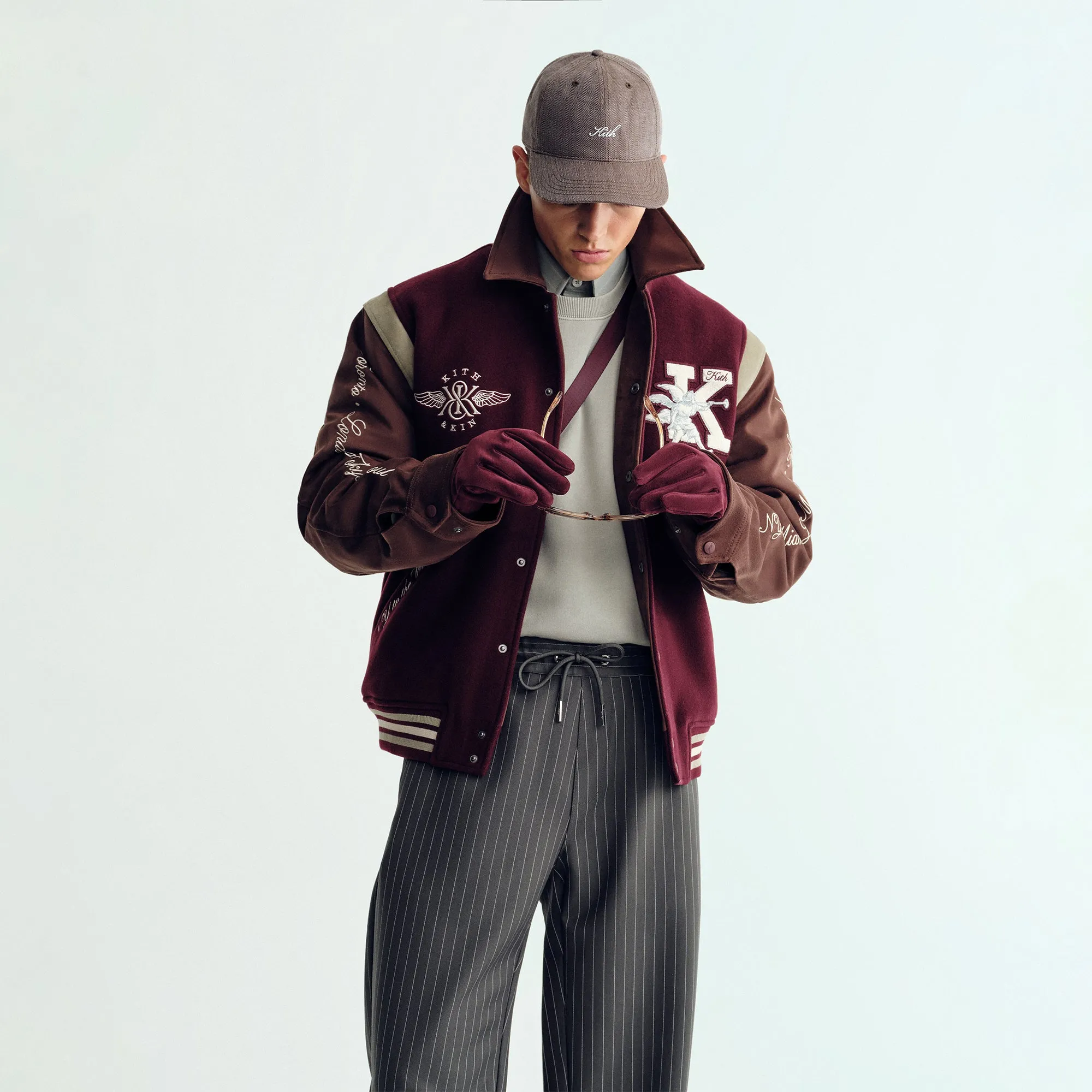 Studded Filling Frosted Glimmer Kith Wool & Microsuede Varsity Jacket - Magma