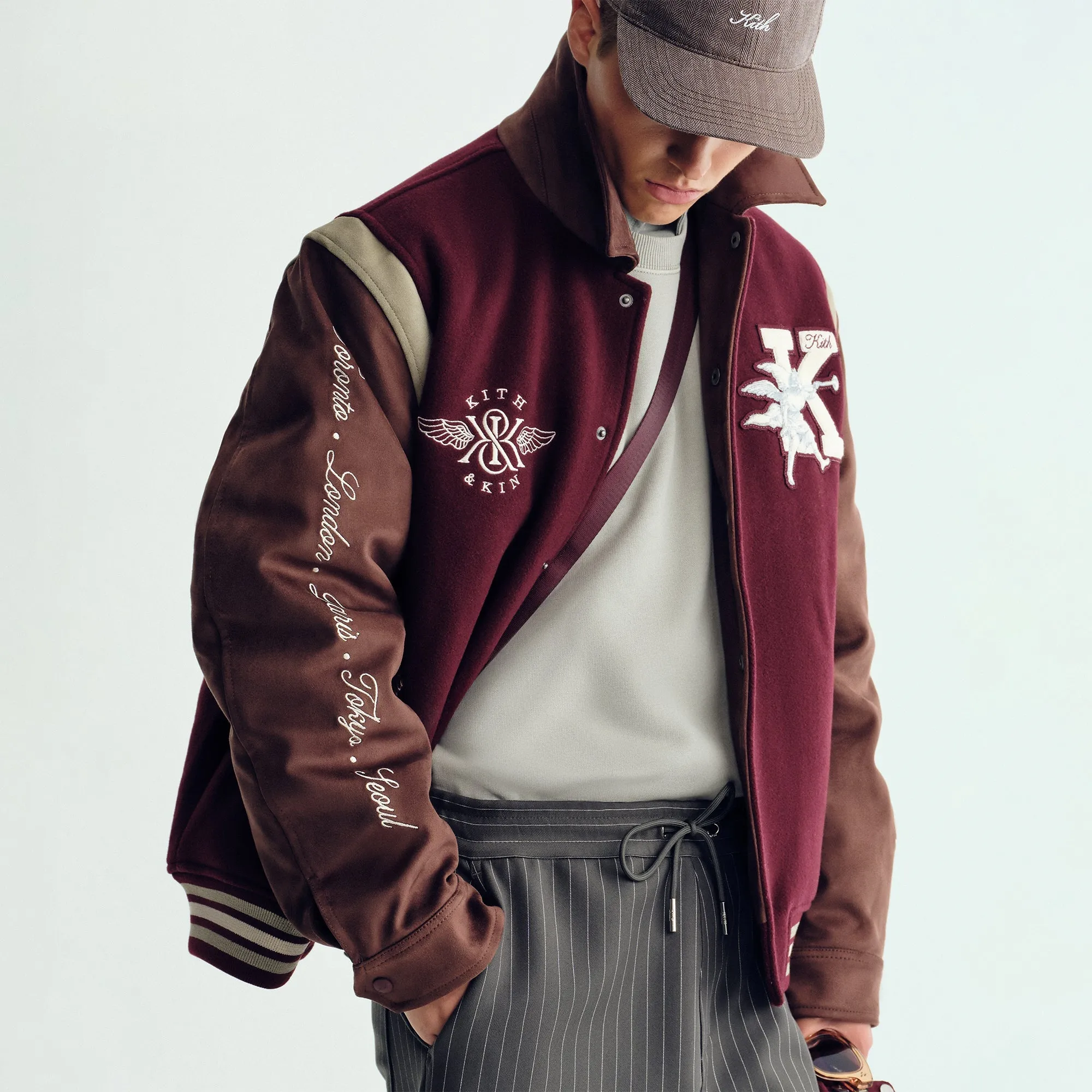 Galaxy Kith Wool & Microsuede Varsity Jacket - Magma