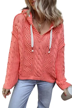 Pull à capuche en maille corail avec cordon de serrage en couleur fraise