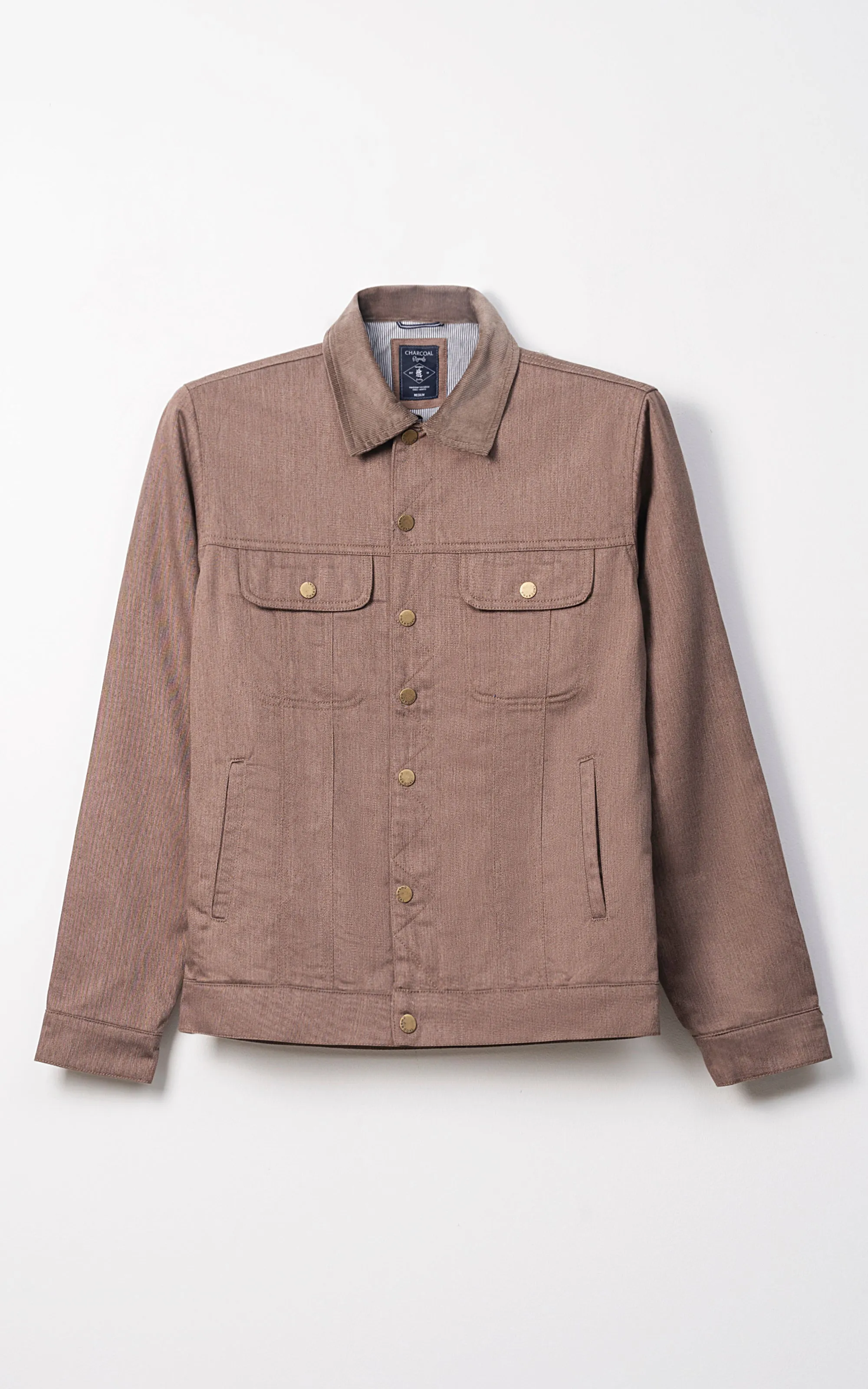 Natural Jog Stable Frame Design Corduroy Collar Full Sleeve Jacket Brown