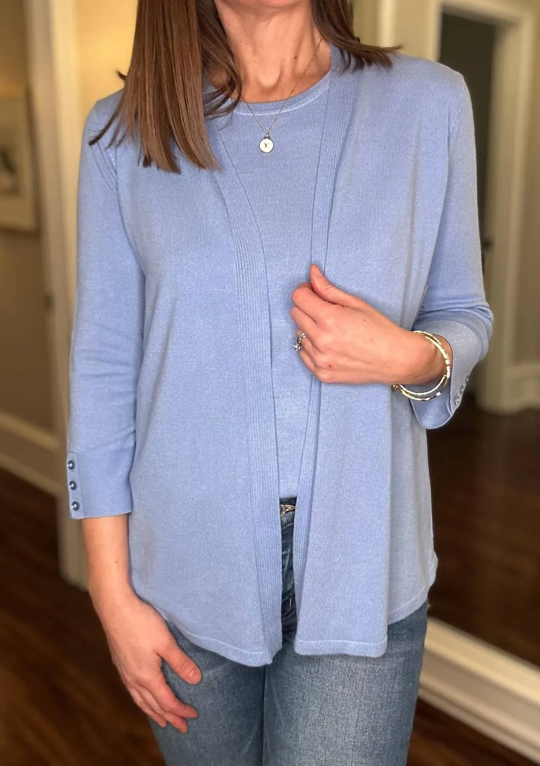 Cardigan ouvert bleu barbeau