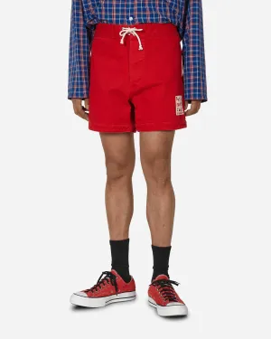 Pouch Pocketing Comfortable Woven Cotton Twill Shorts Red