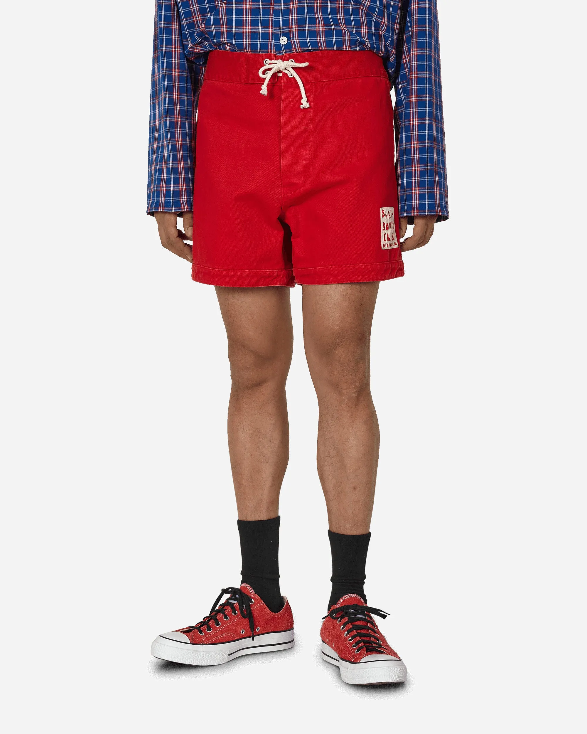 Pouch Pocketing Comfortable Woven Cotton Twill Shorts Red