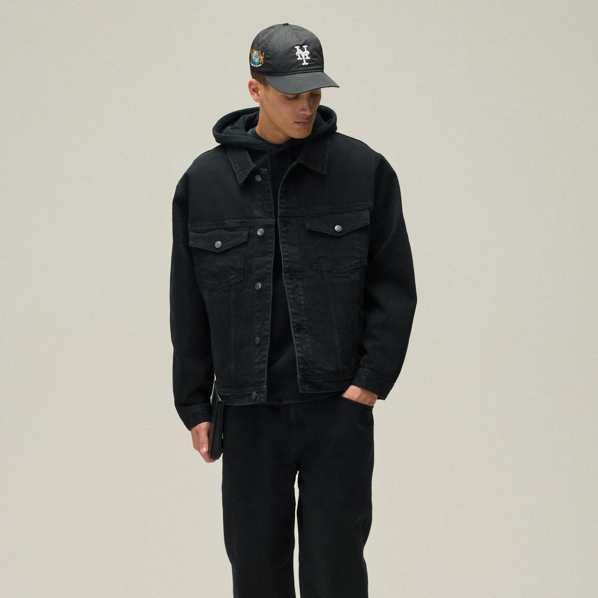 Soft Ankle Muscles Collared Feature Kith Centre Denim Jacket - Black