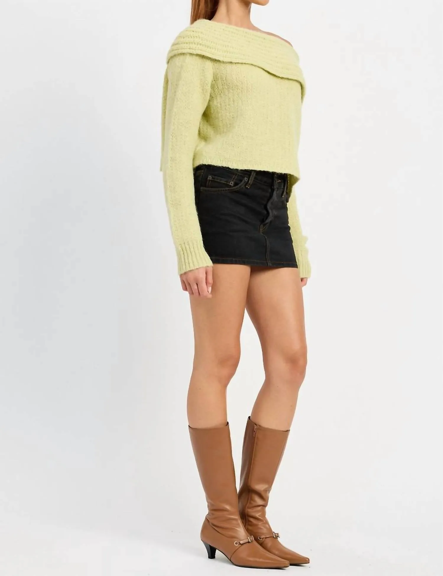 Pull en maille à col cheminée en sauge