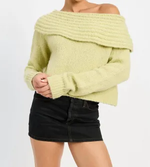 Pull en maille à col cheminée en sauge