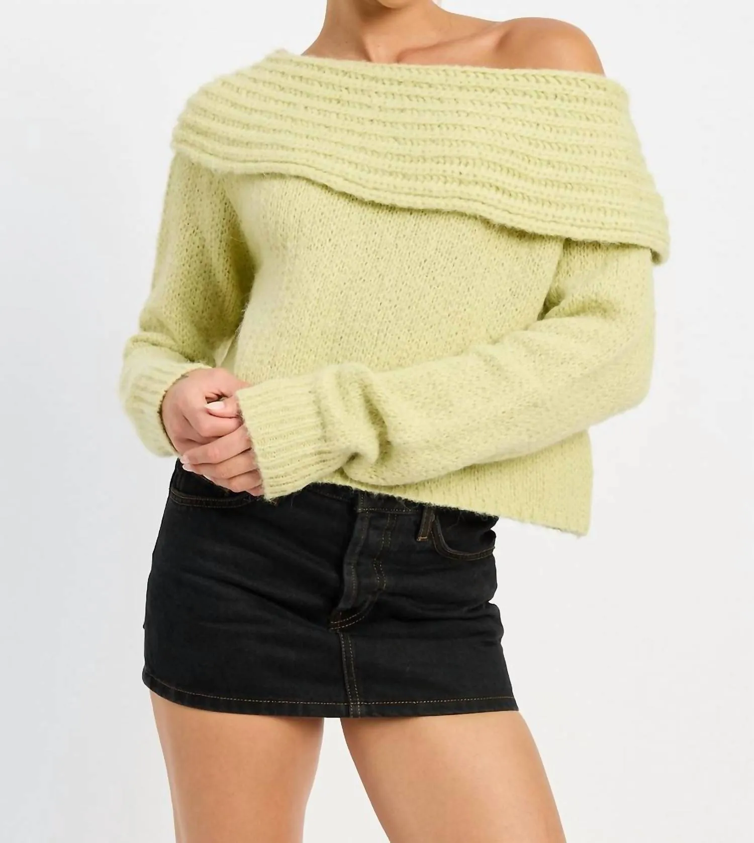 Pull en maille à col cheminée en sauge